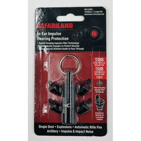 Safariland In-ear Impulse Hearing Protection Provides 33db Peak Impulse Reduction.
