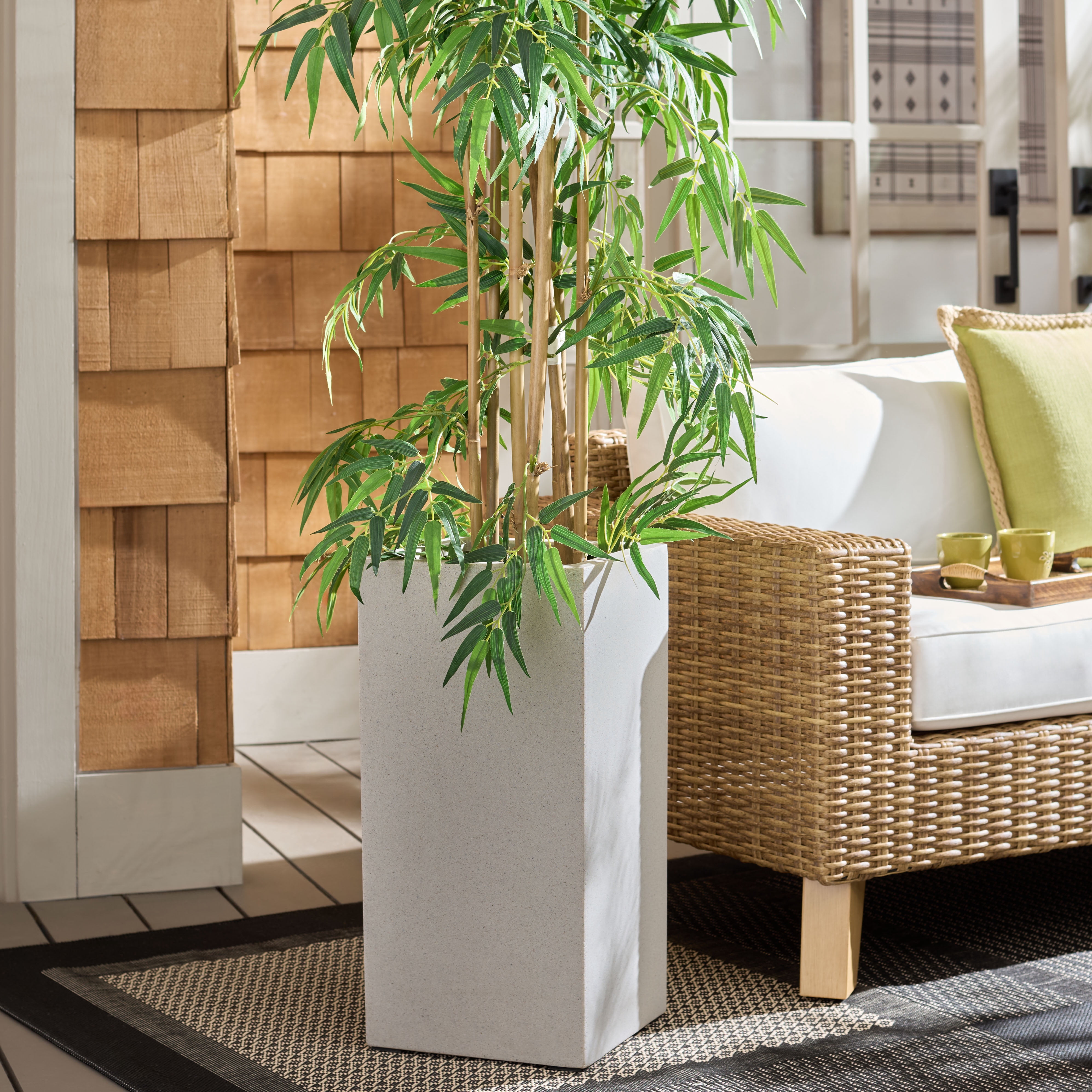 Safavieh 11.8" x 11.8" x 23.6" Square Beige Fiberstone Planter