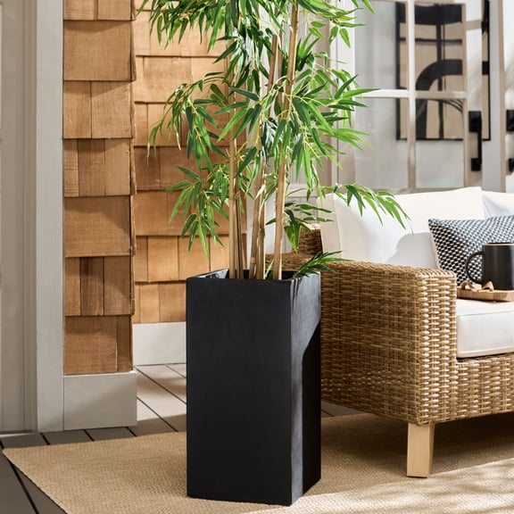 Safavieh 11.8" x 11.8" x 23.6" Square Black Fiberstone Planter