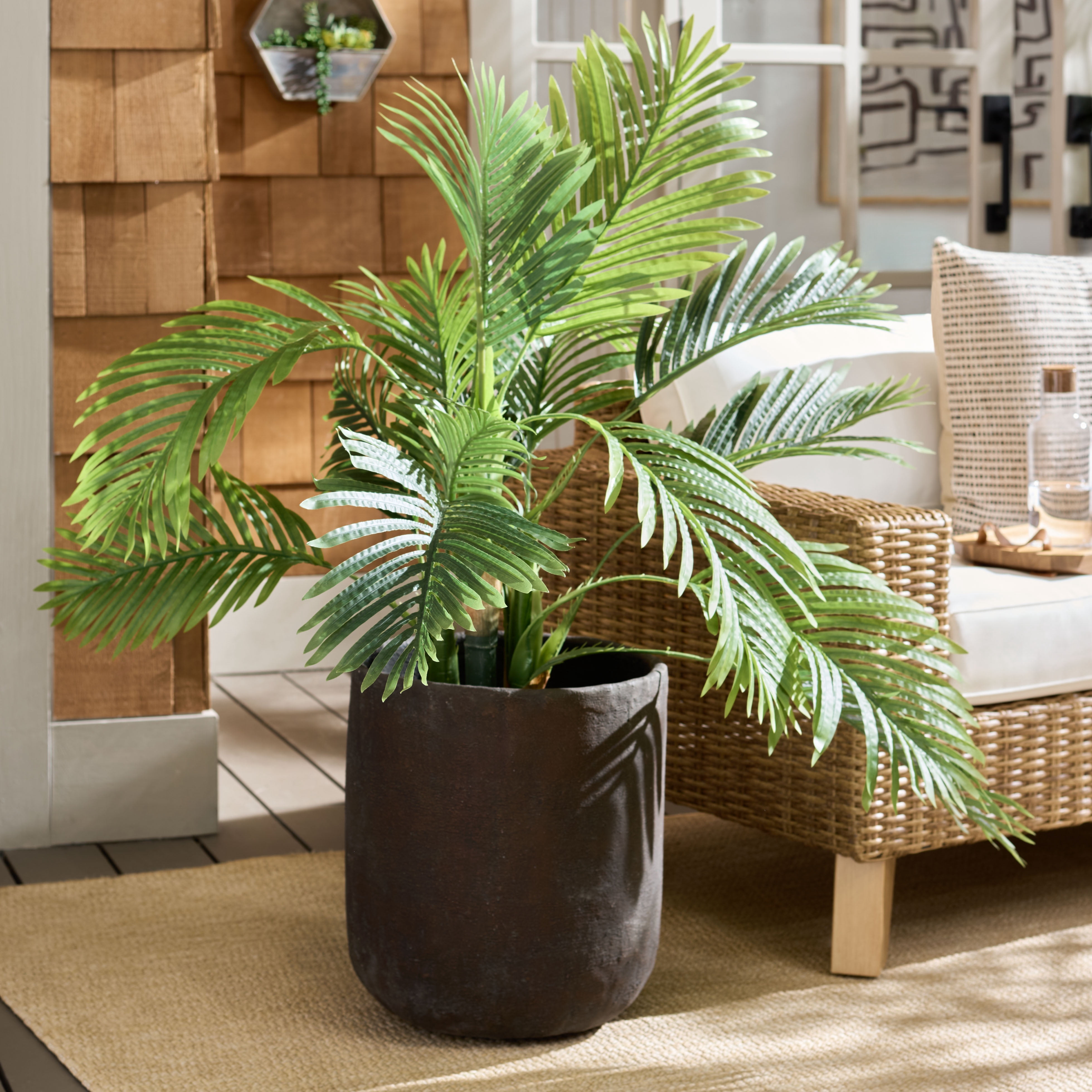 Safavieh 15.4" x 15.4" x 17.3" Round Brown Cement Bamboo Plant Pot