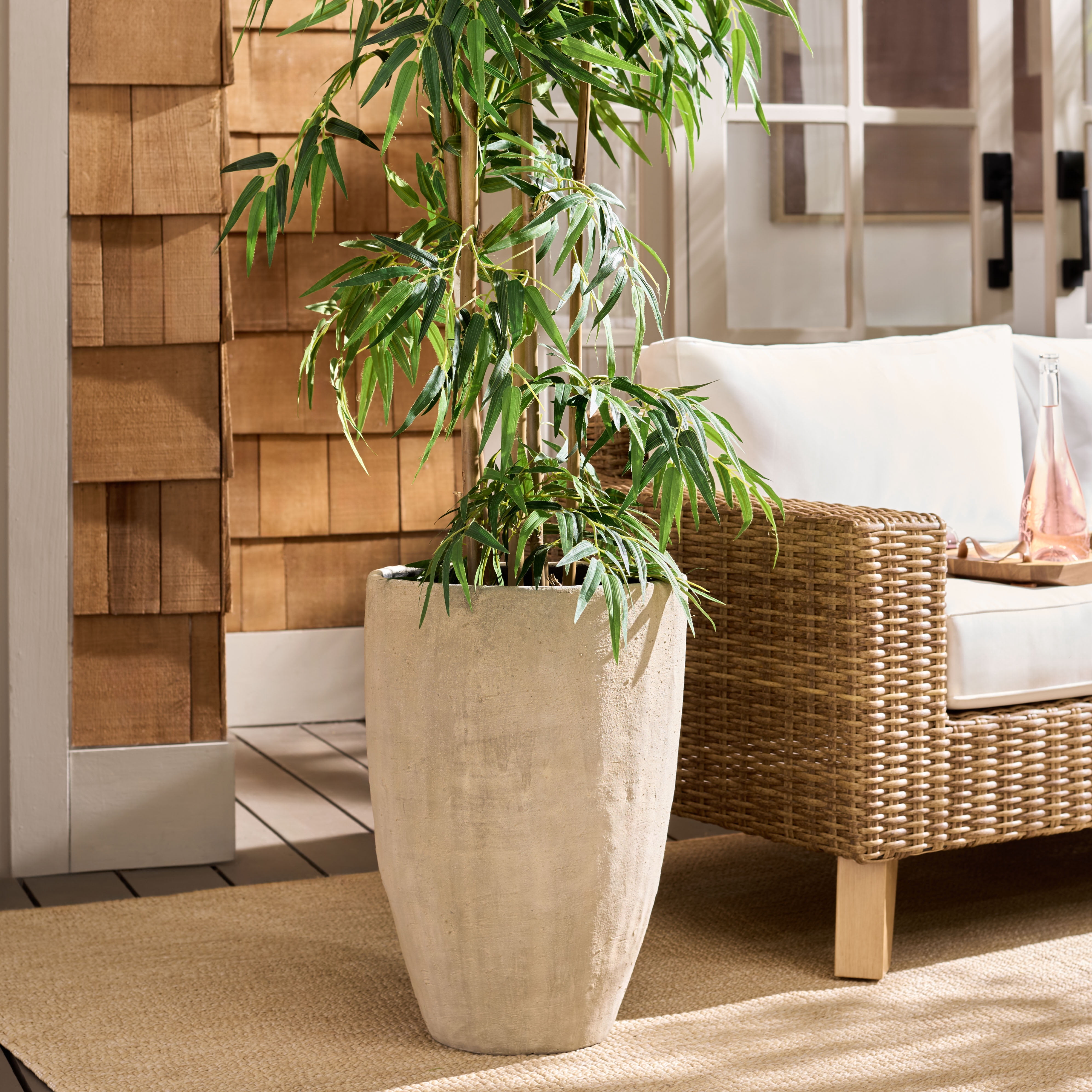 Safavieh 15.4" x 15.4" x 21.3" Round Beige Cement Bamboo Plant Pot