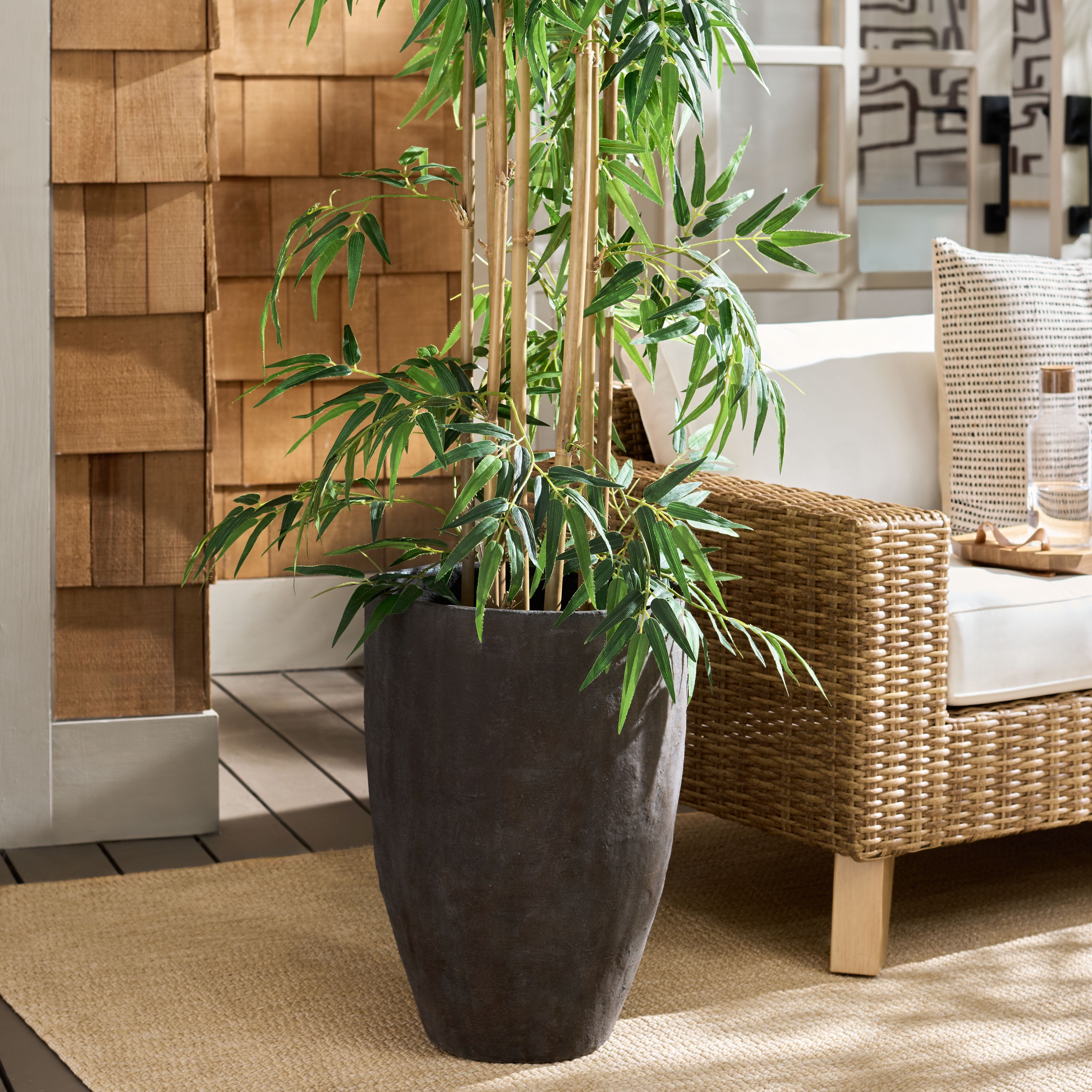 Safavieh 15.4" x 15.4" x 21.3" Round Brown Cement Bamboo Plant Pot