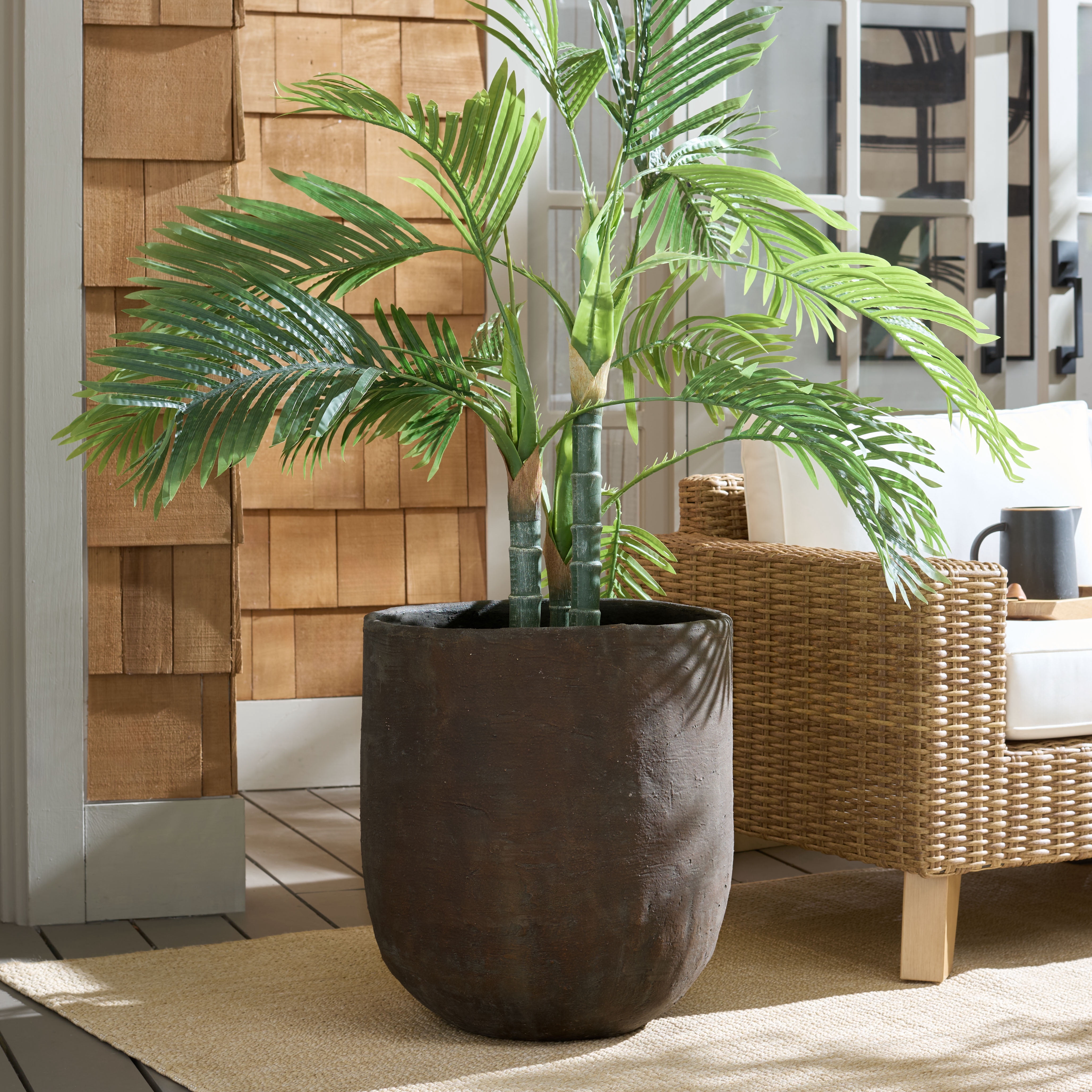 Safavieh 19.3" x 19.3" x 21.3" Round Brown Cement Bamboo Plant Pot