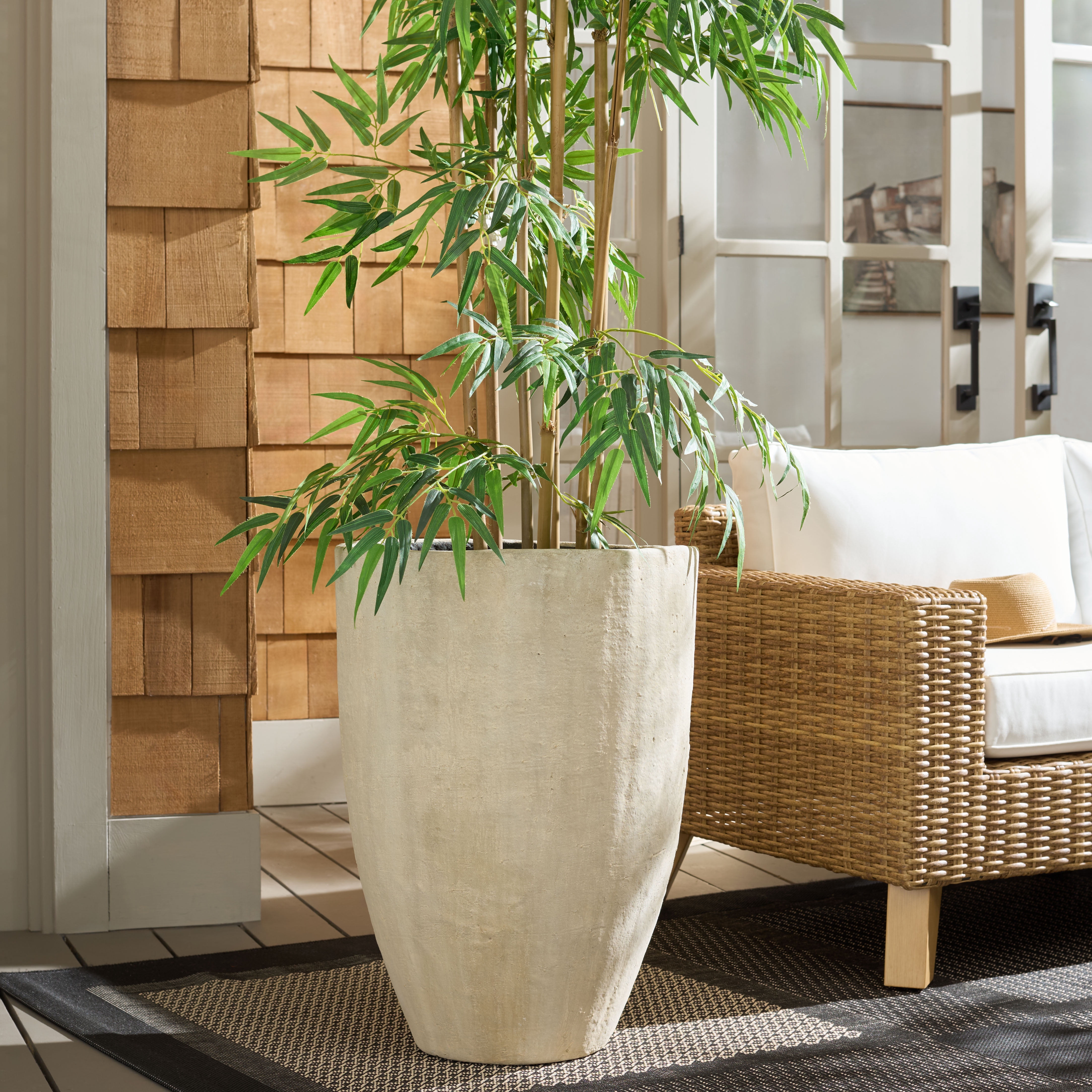 Safavieh 19.3" x 19.3" x 26.8" Round Beige Cement Bamboo Plant Pot
