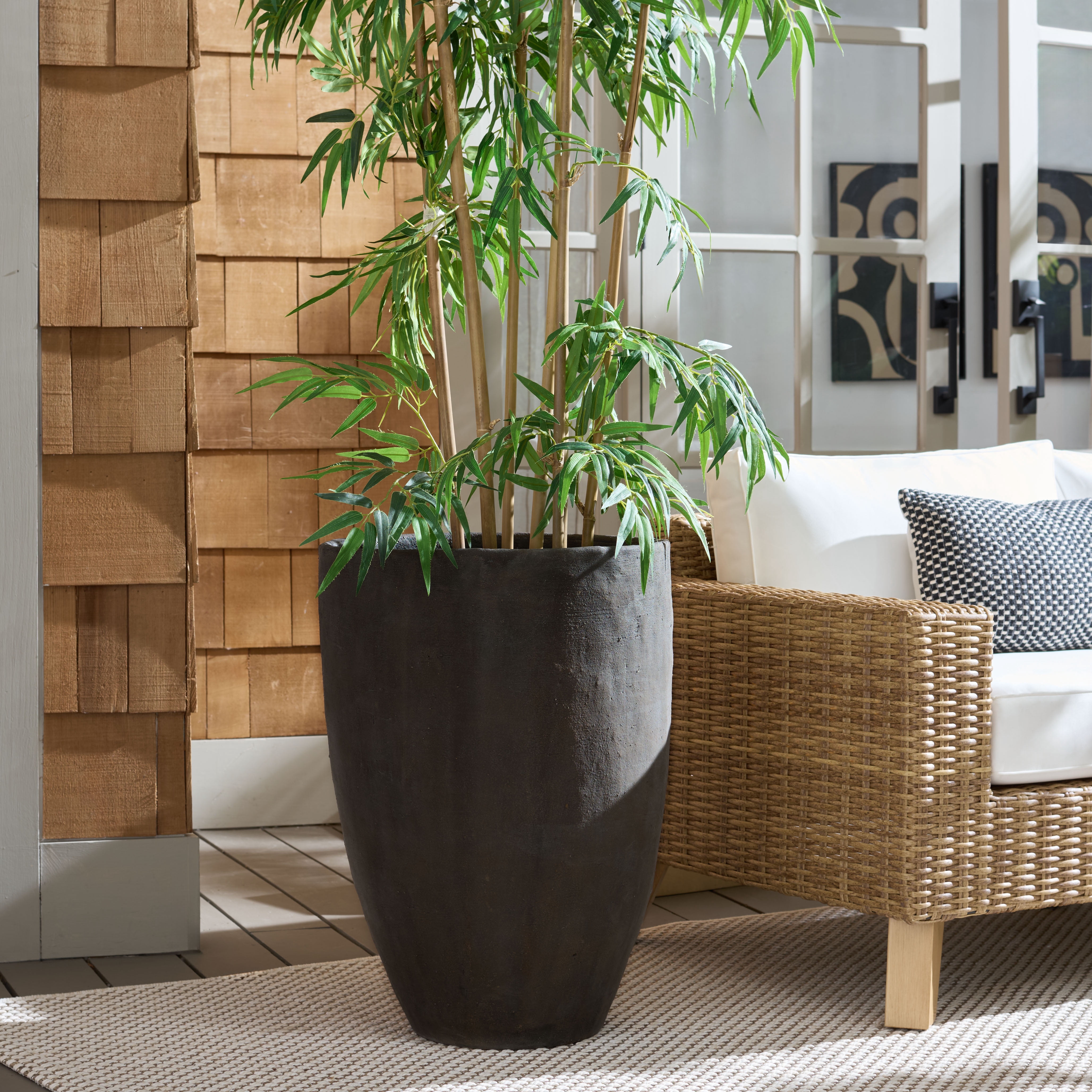 Safavieh 19.3" x 19.3" x 26.8" Round Brown Cement Bamboo Plant Pot