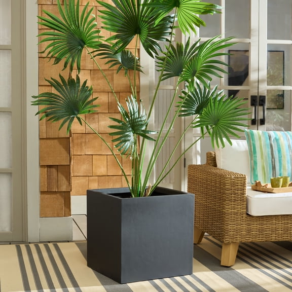 Safavieh 19.7" x 19.7" x 19.7" Square Black Fiberstone Planter