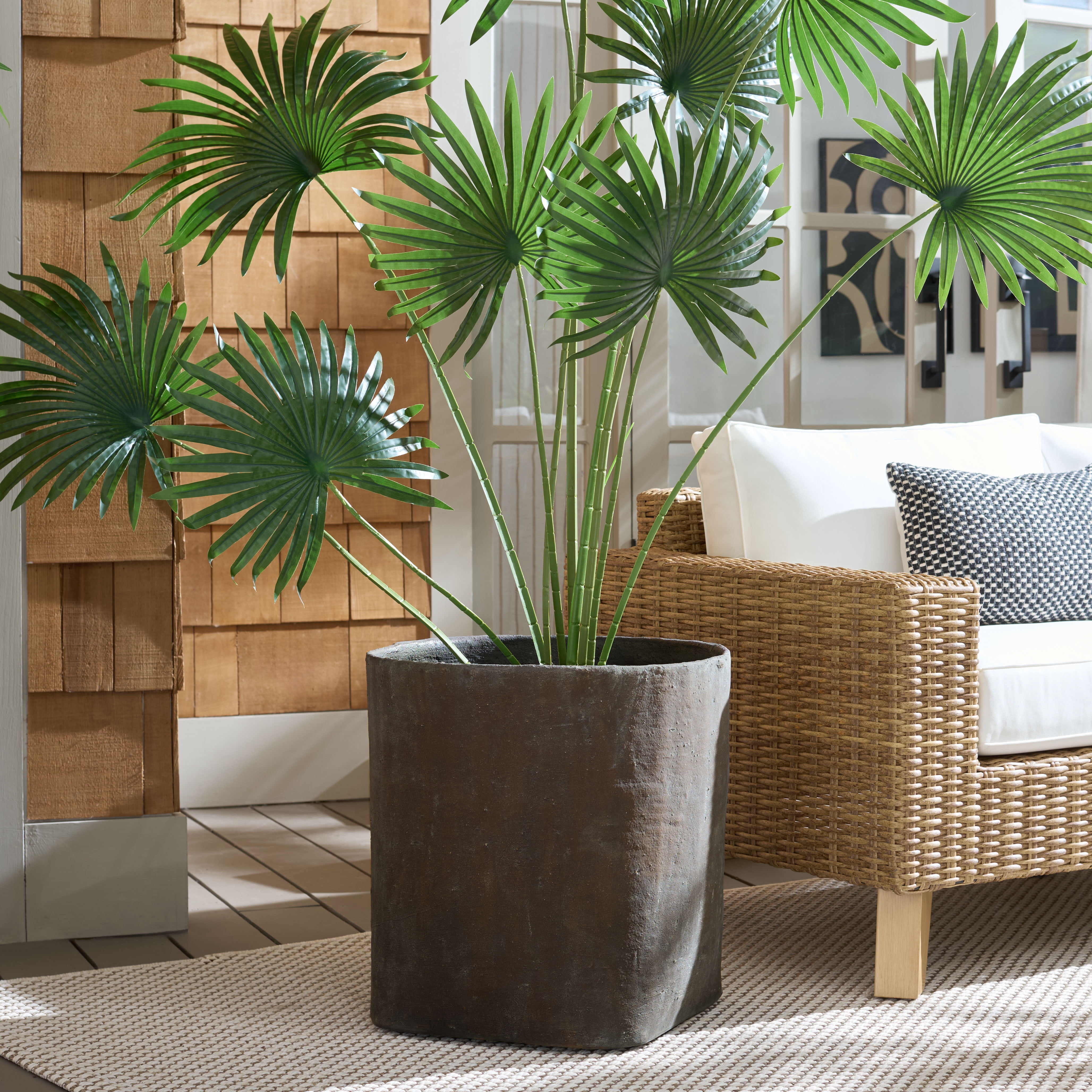 Safavieh 19.7" x 19.7" x 19.7" Square Brown Cement Bamboo Plant Pot