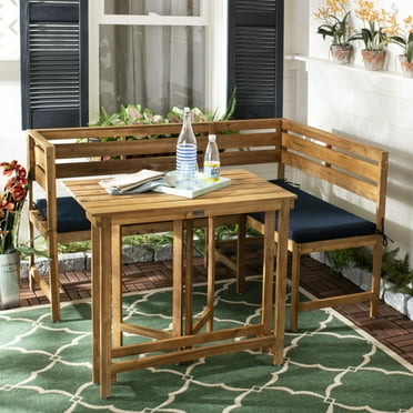 Safavieh 2 Piece Wood Outdoor Patio Lounge Set, Natural/Navy Blue