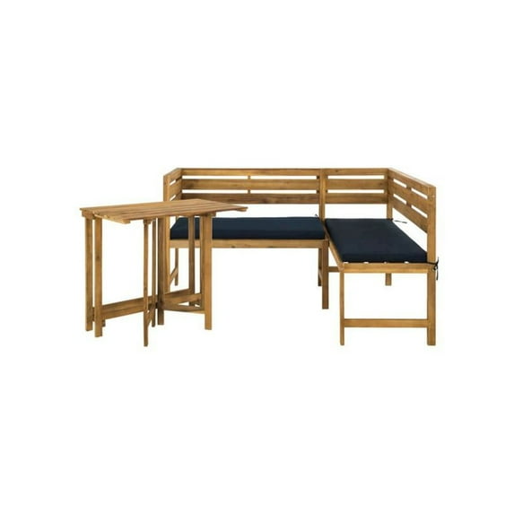 Safavieh 2 Piece Wood Outdoor Patio Lounge Set, Natural/Navy Blue