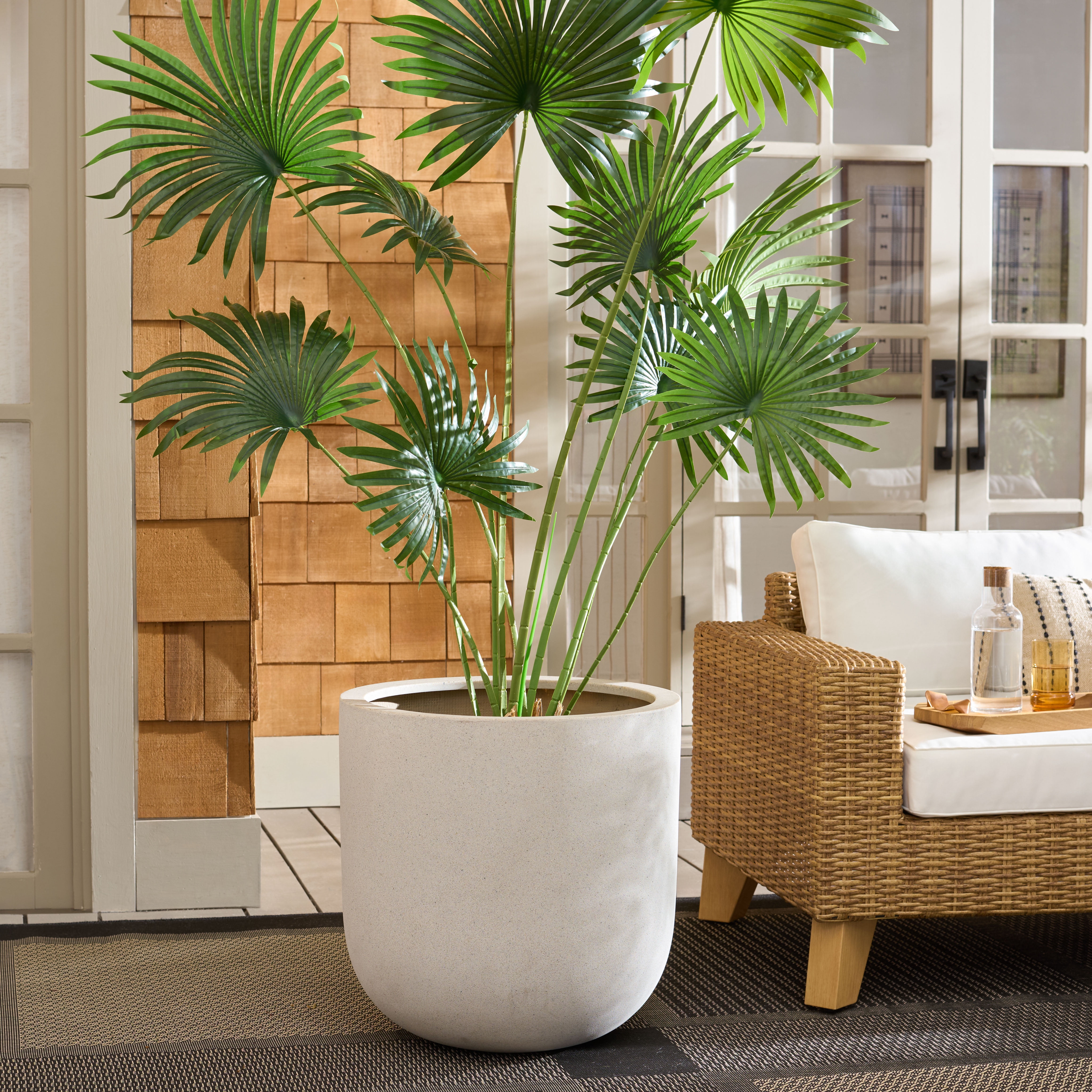 Safavieh 21.7" x 21.7" x 22" Round Beige Fiberstone Plant Pot