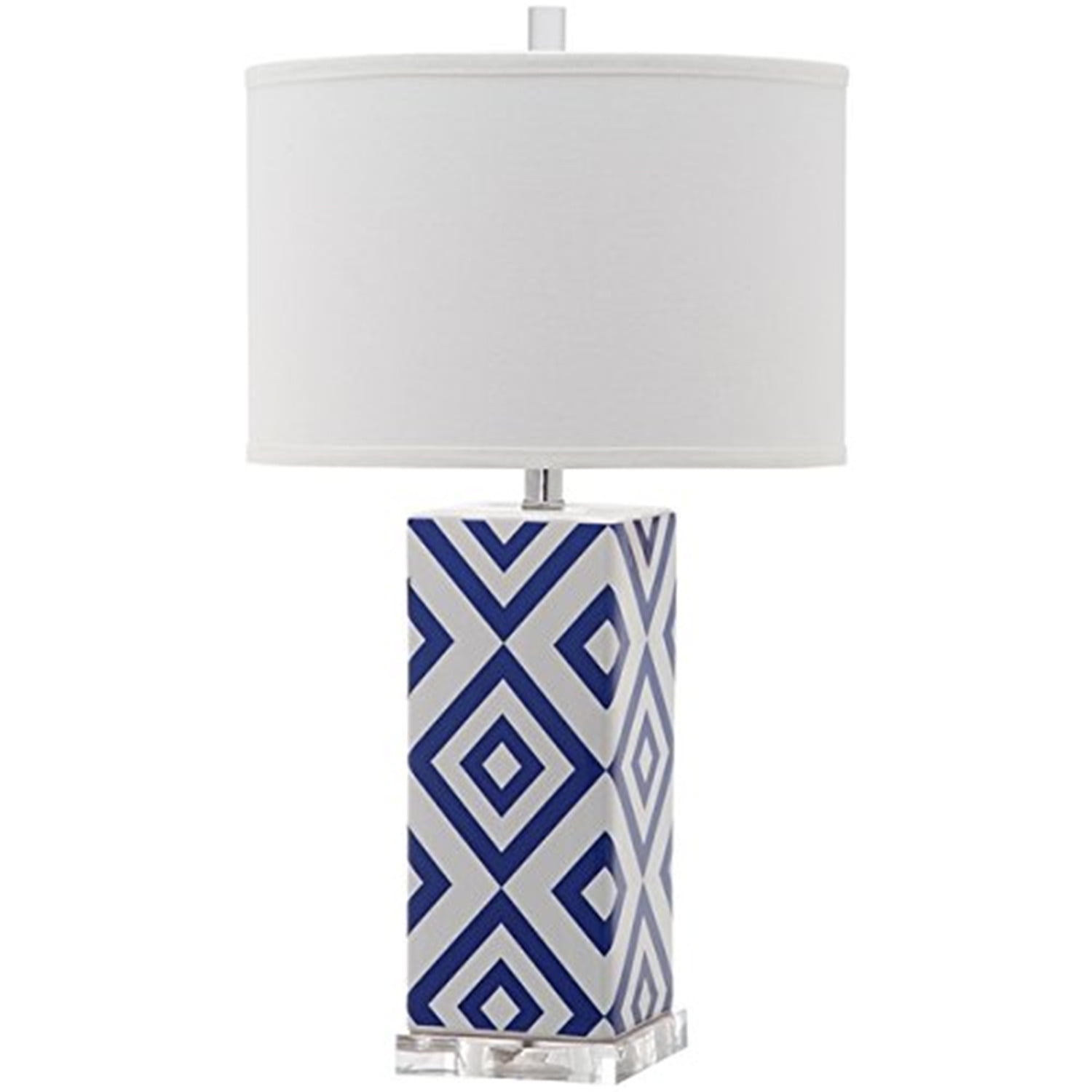 Navy and White Ceramic Geometric Table Lamp with Acrylic Base