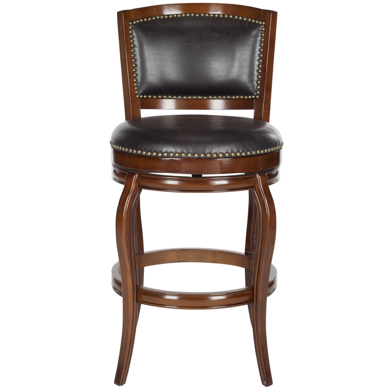 Pasquale Walnut Brown Swivel Bar Stool with Leather Upholstery