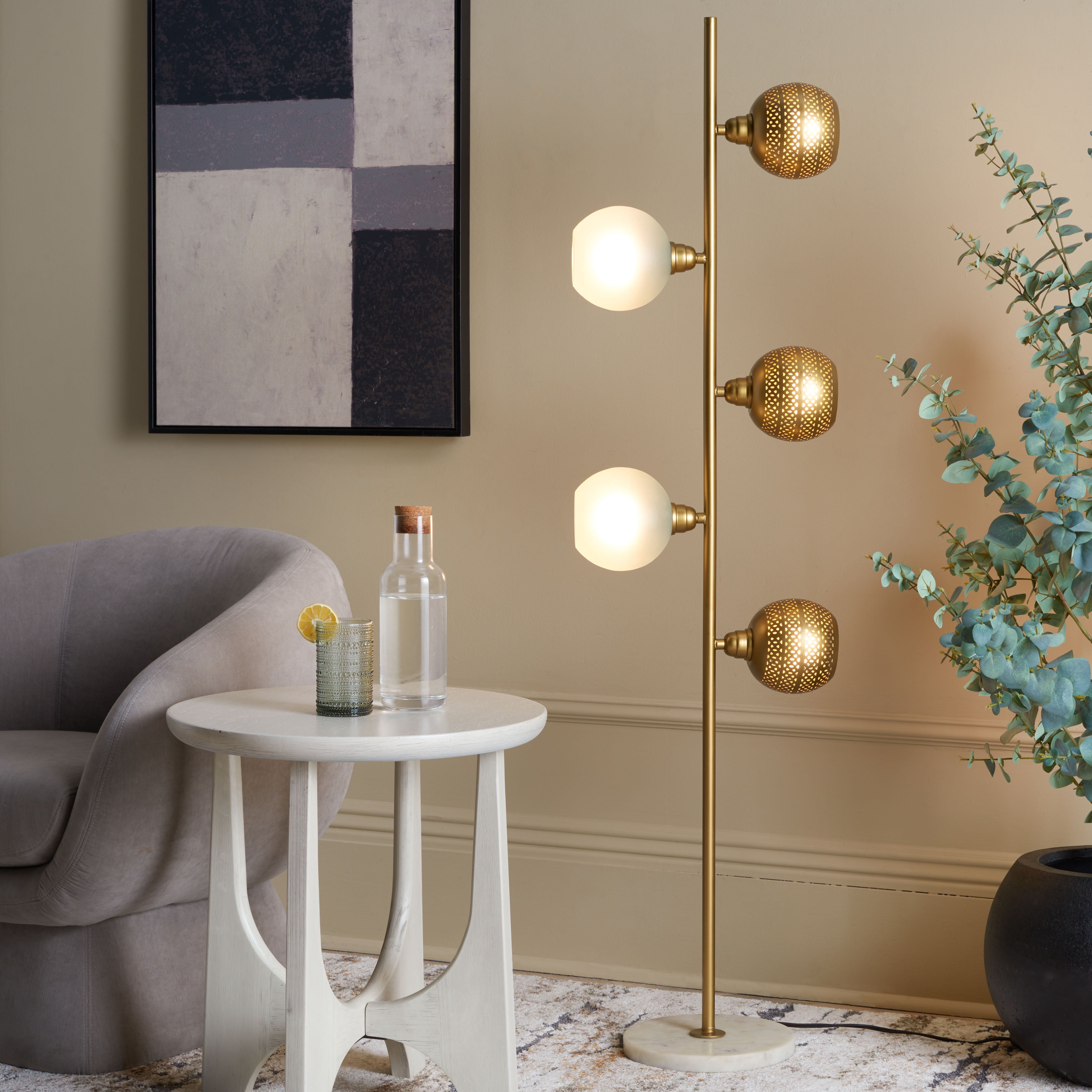 Safavieh 61" Syna Industrial Marble and Iron Floor Lamps, Gold