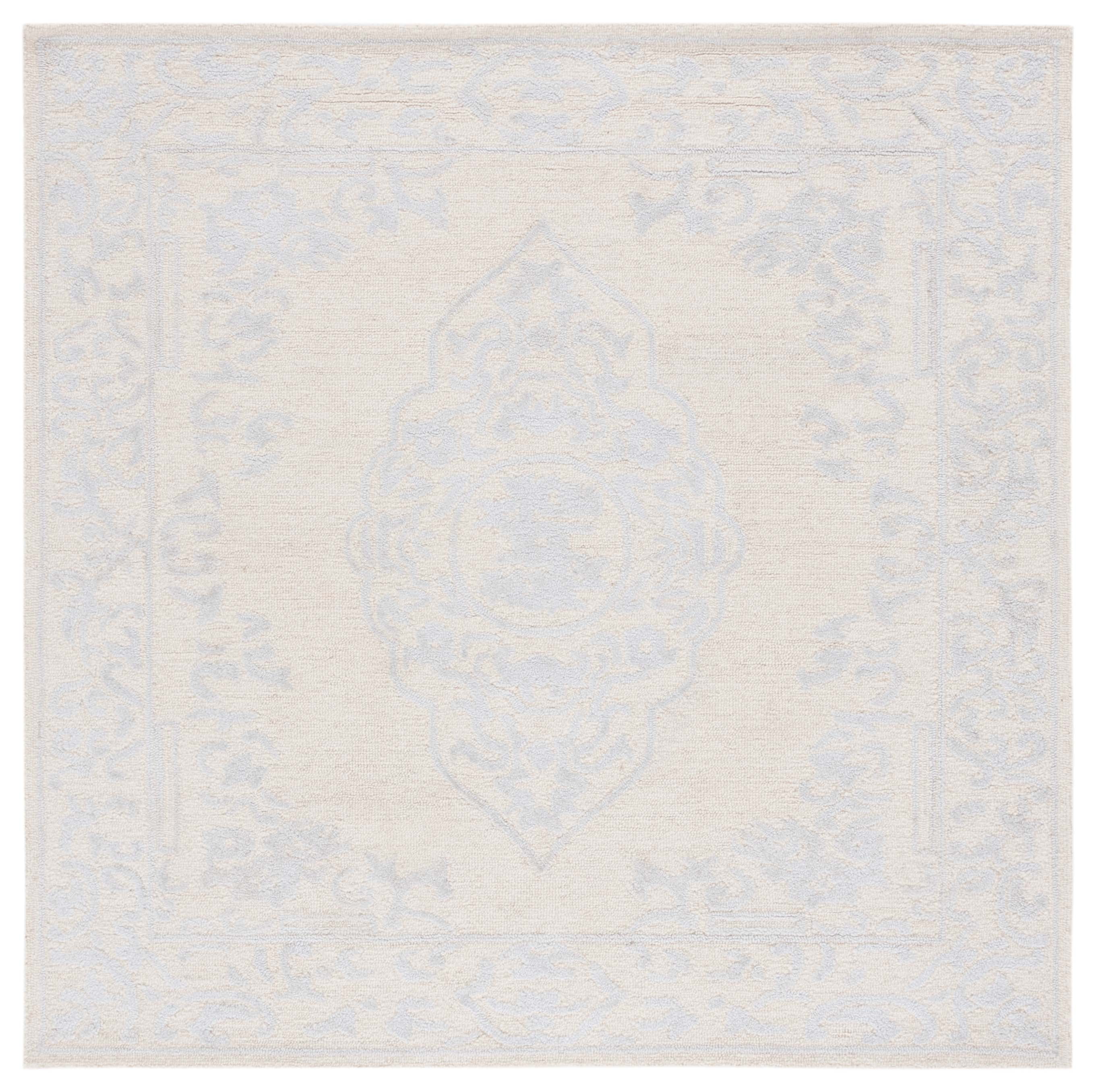 Ivory and Beige Handmade Tufted Wool Square Rug
