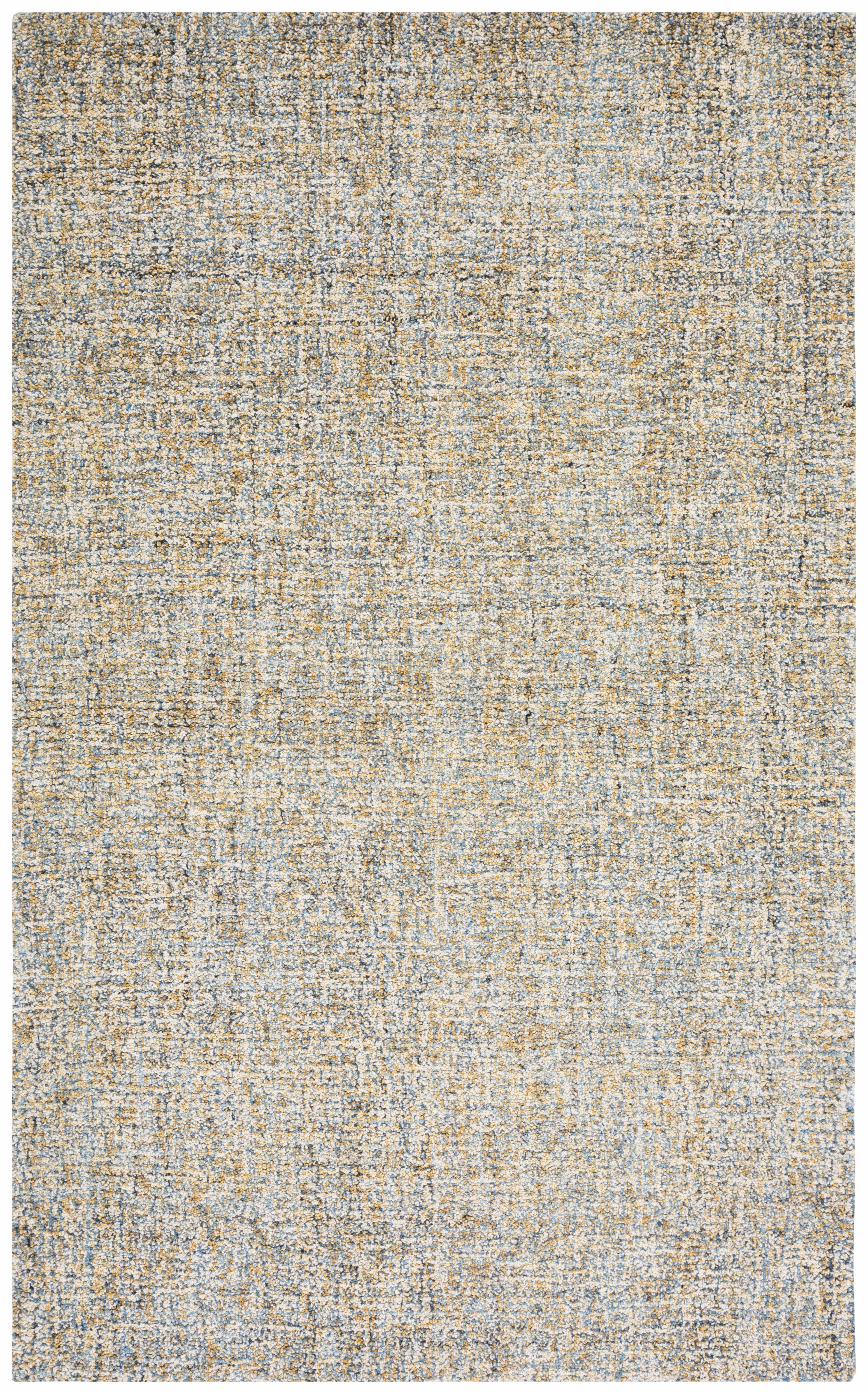Blue and Gold Abstract Handmade Wool Area Rug, 4' x 6'