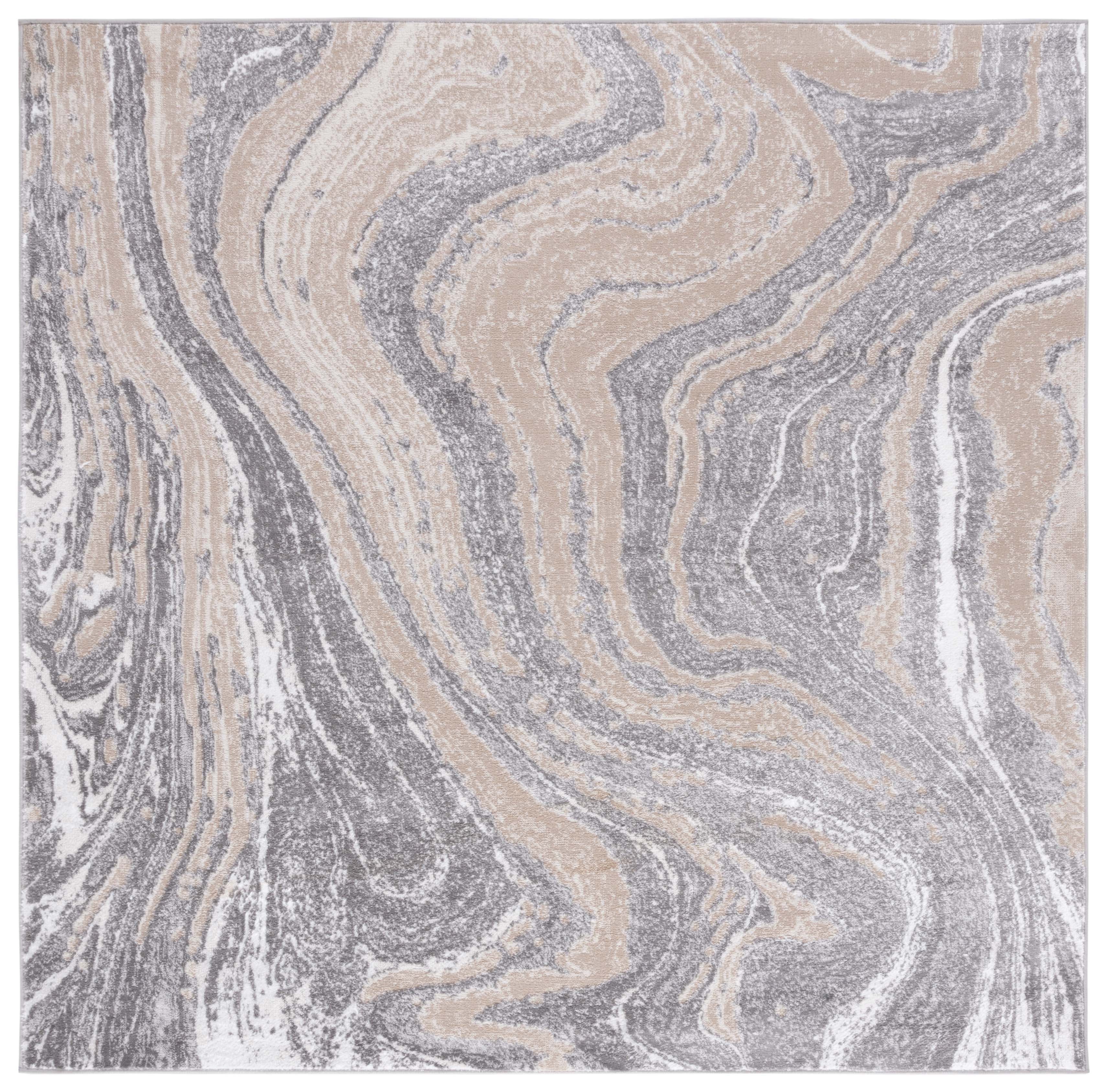 Amelia 6'7" Square Gray and Beige Abstract Rug