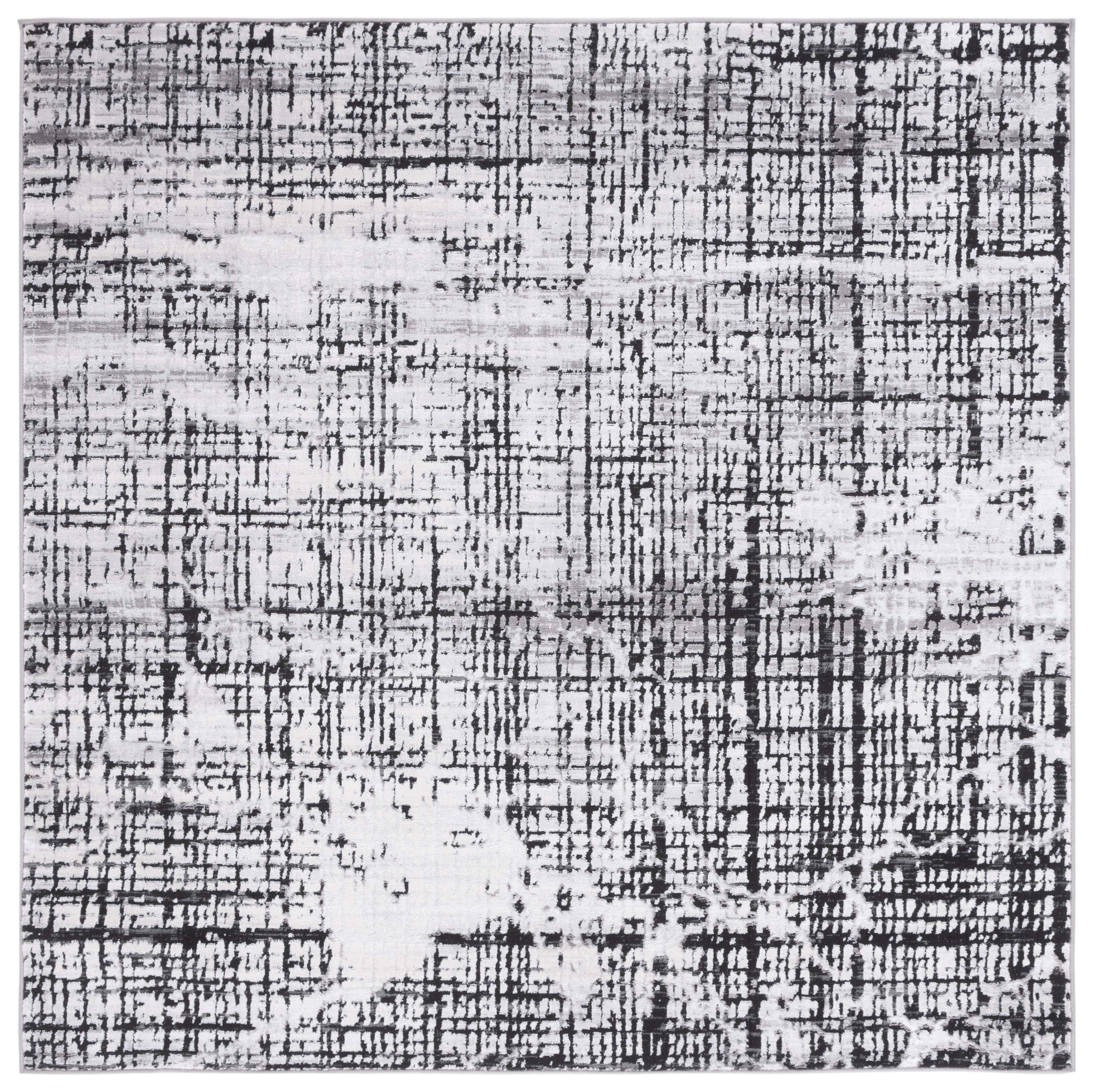 Amelia Grey and Charcoal Abstract Hand-Knotted Square Rug