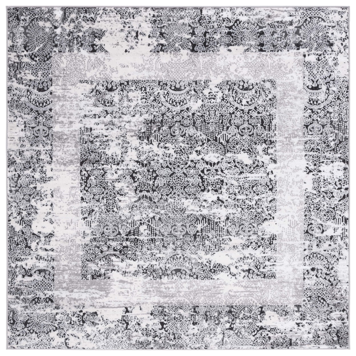 Amelia Grey and Charcoal Abstract Square Area Rug