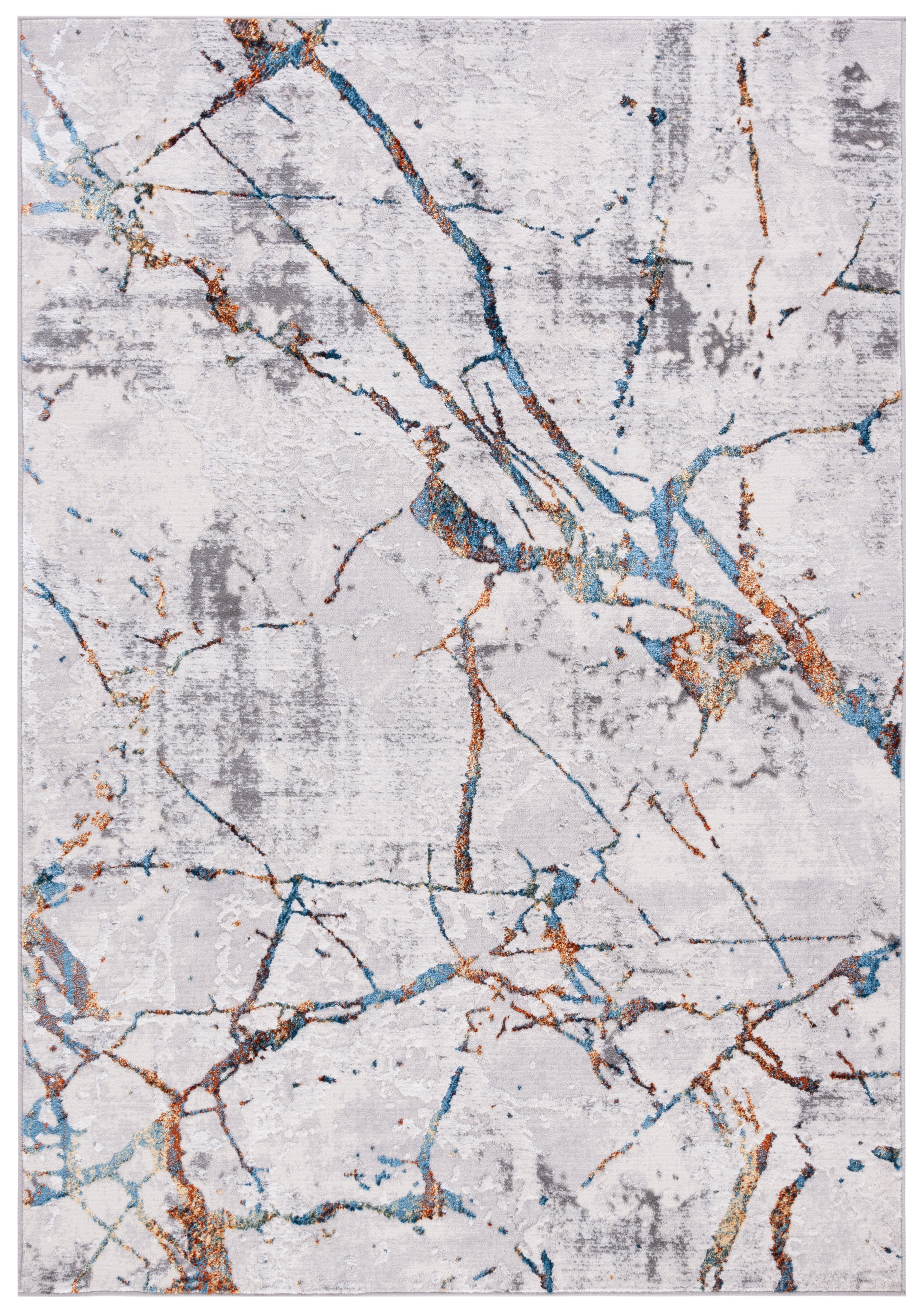 Grey and Blue Gold Abstract Hand-knotted Reversible Rug