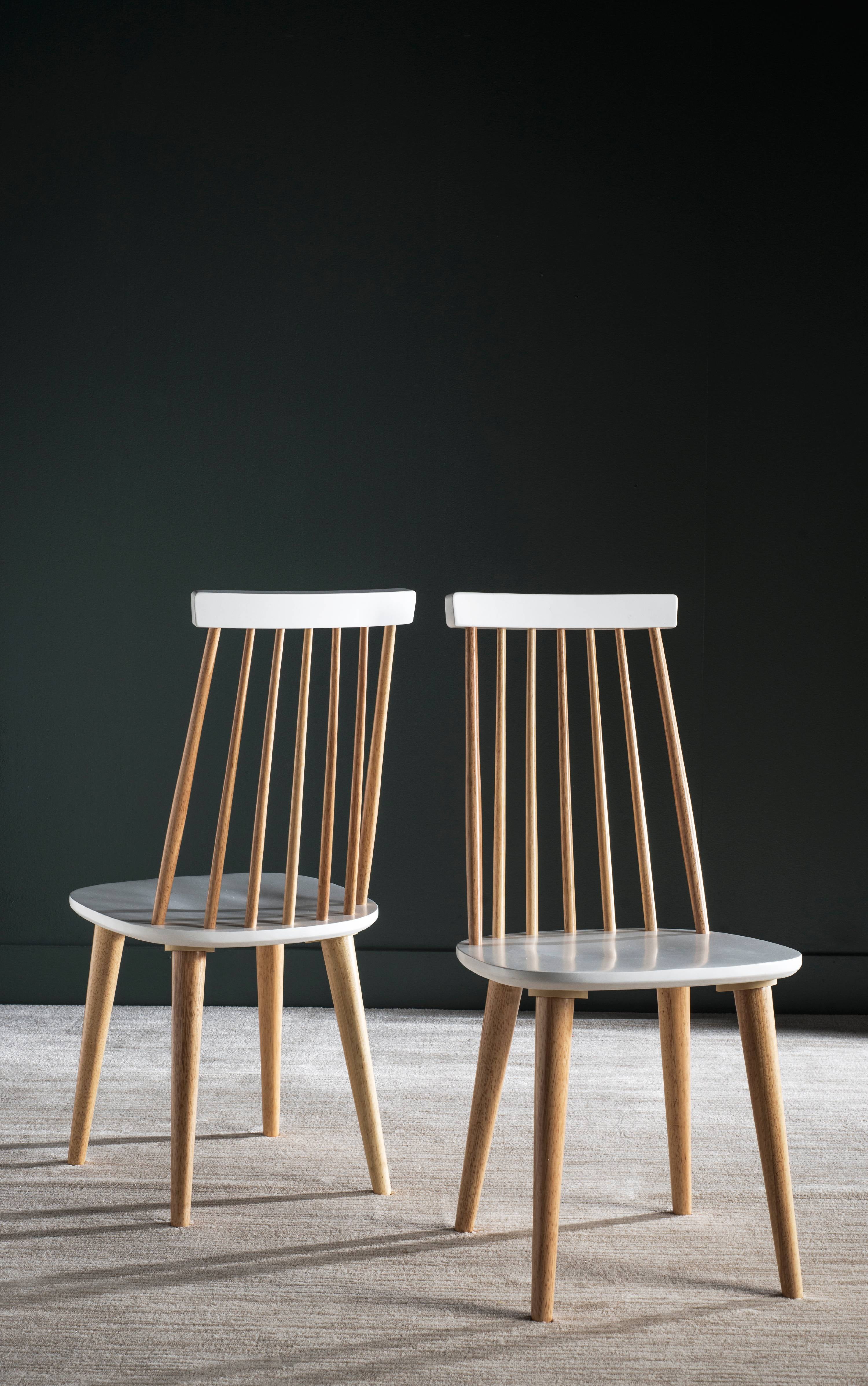 Natural and White Rubberwood Windsor Dining Side Chair Set