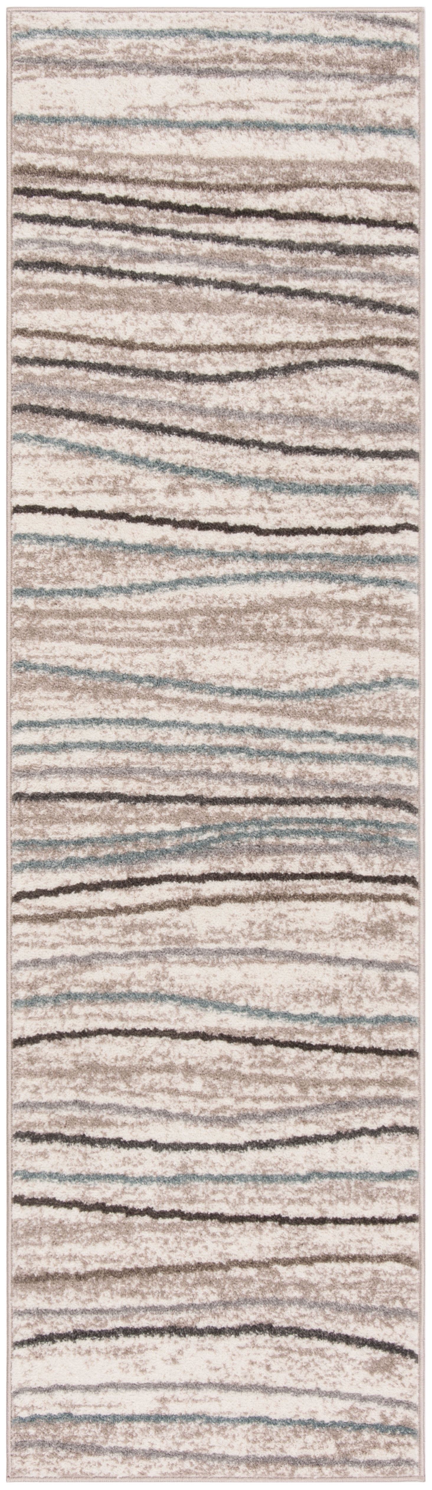 Cream and Beige Geometric Synthetic Runner Rug, 2'3" x 12'