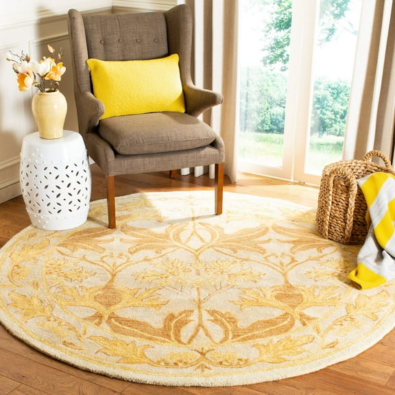 SAFAVIEH Anatolia Susan Floral Wool Area Rug, Beige/Gold, 4' x 4' Round