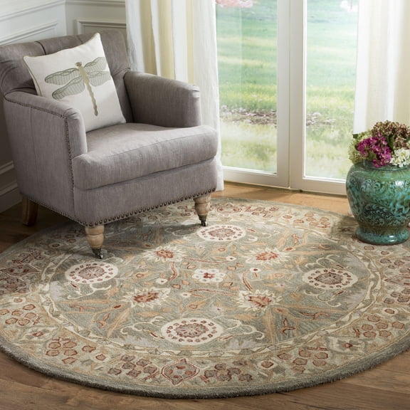 SAFAVIEH Anatolia Trinity Floral Wool Area Rug, Brown/Ivory, 6' x 6' Round