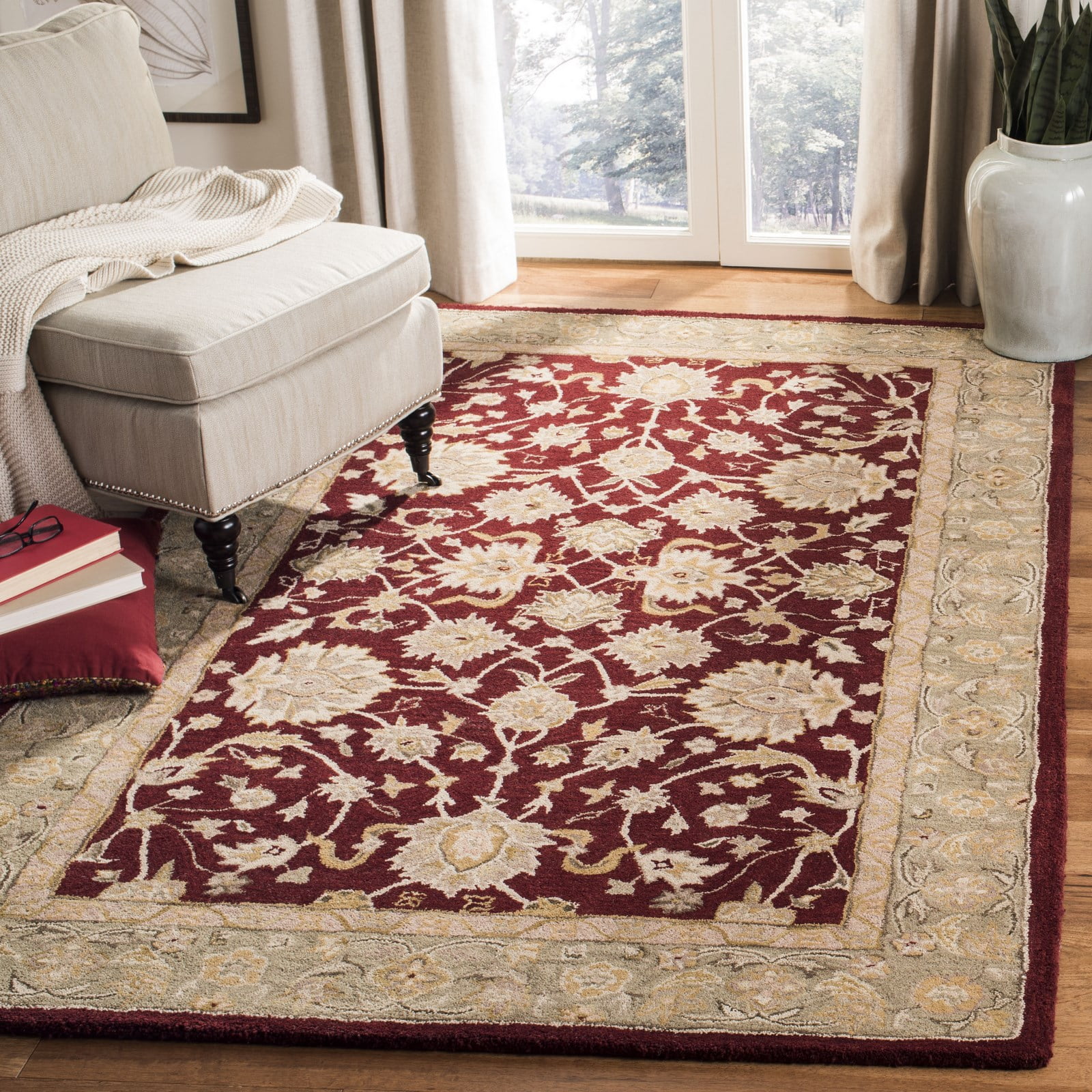 Anatolia Red and Moss 8' x 10' Wool Handmade Tufted Area Rug