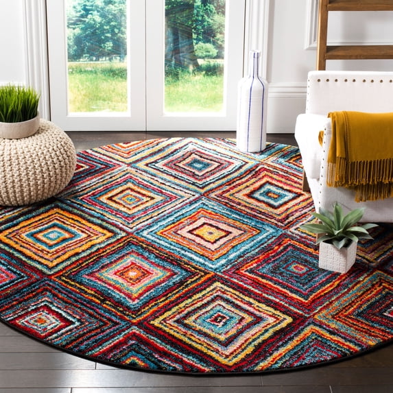 SAFAVIEH Aruba Ottoline Geometric Diamonds Area Rug, Multi, 6'7" x 6'7" Round