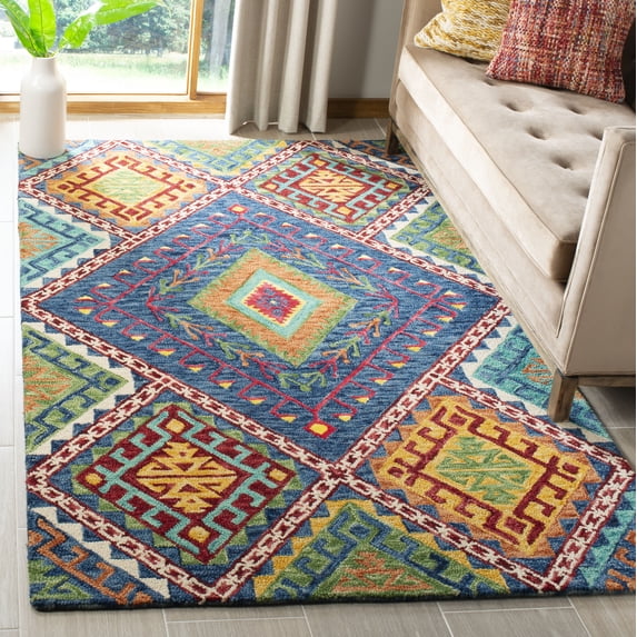 SAFAVIEH Aspen Mia Geometric Wool Area Rug, Blue/Multi, 4' x 6'