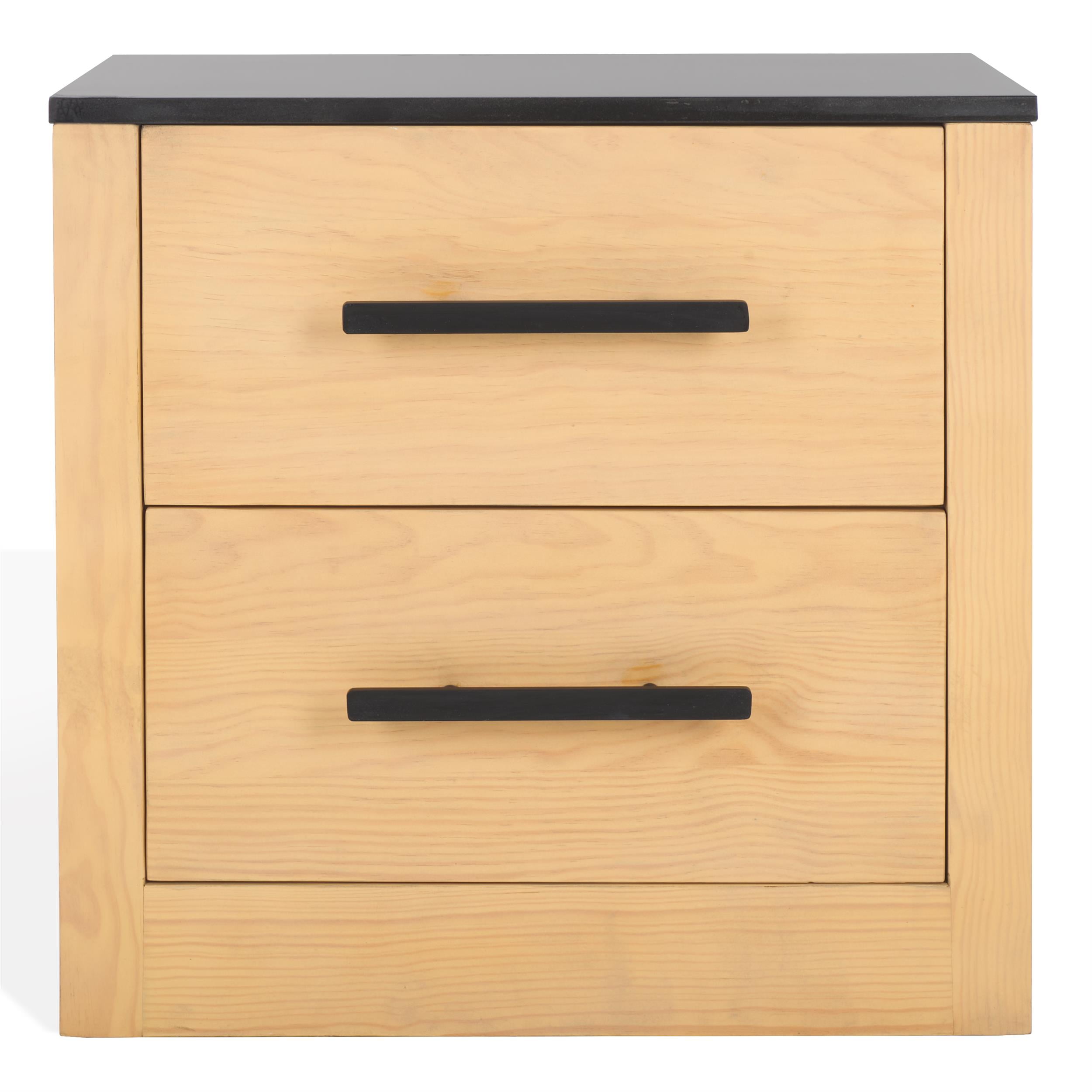 Abbianna Natural Pine and Black Marble Top Nightstand