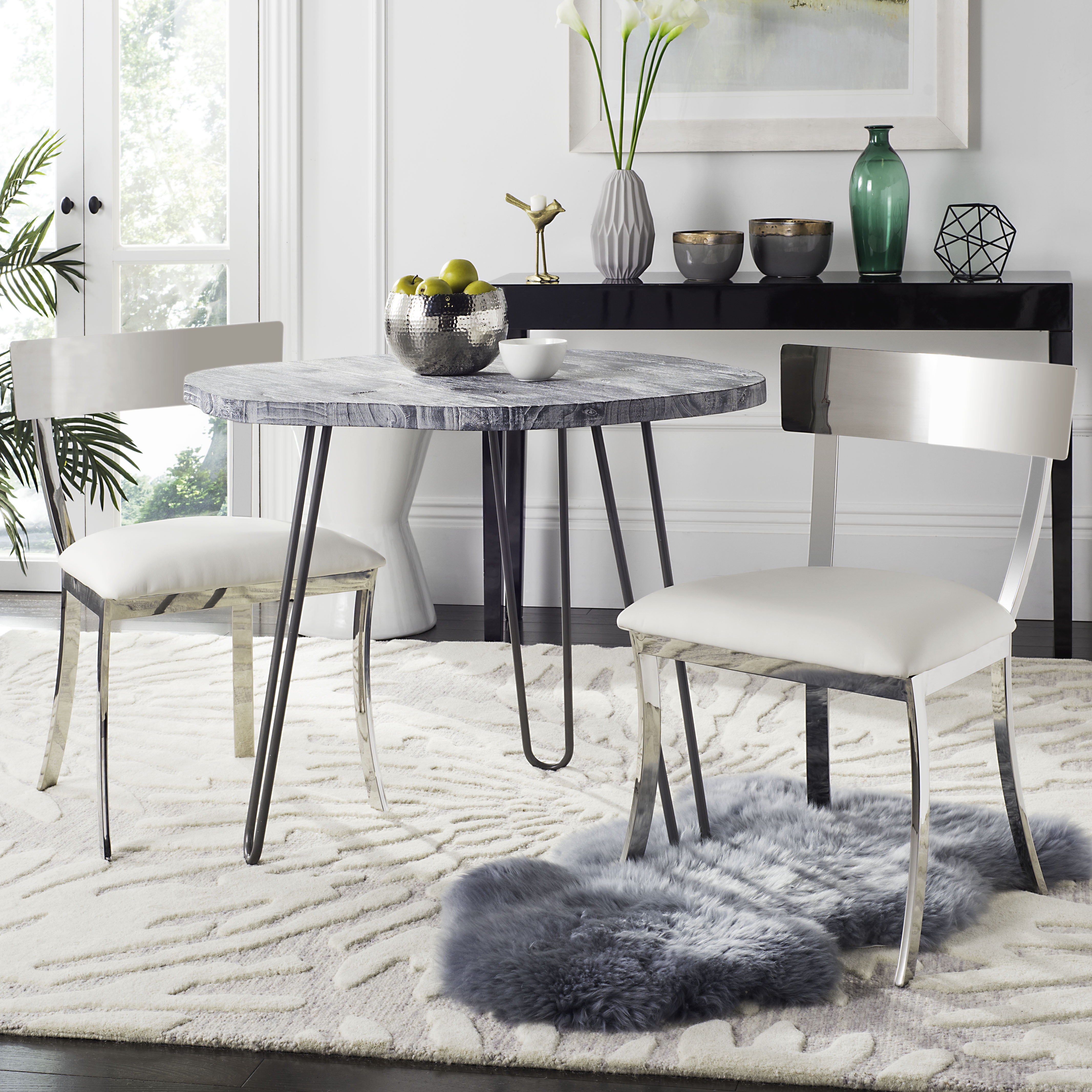 Abby 19'' White and Chrome Modern Side Chairs, Set of 2