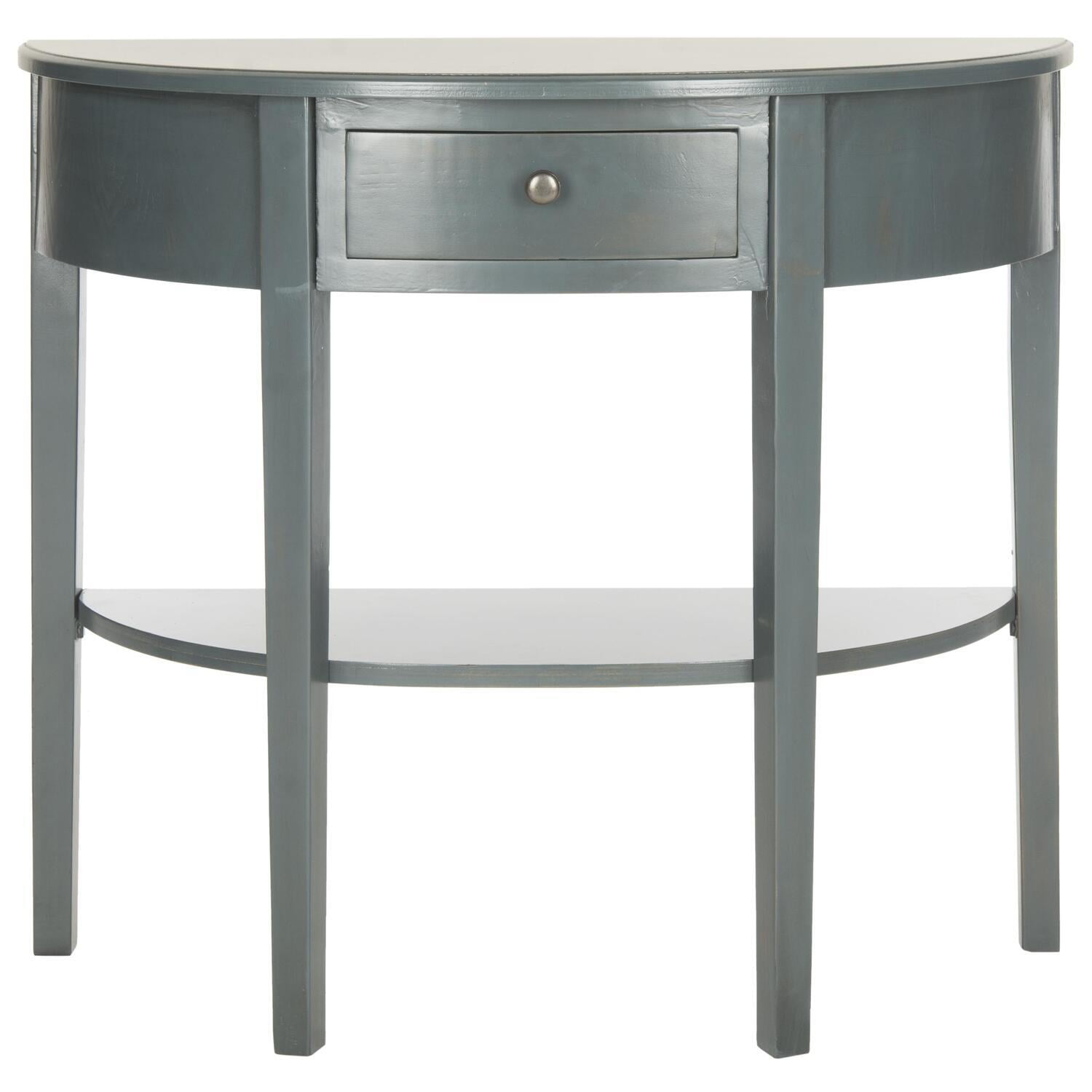 Teal Pine Wood Demilune Console Table with Storage