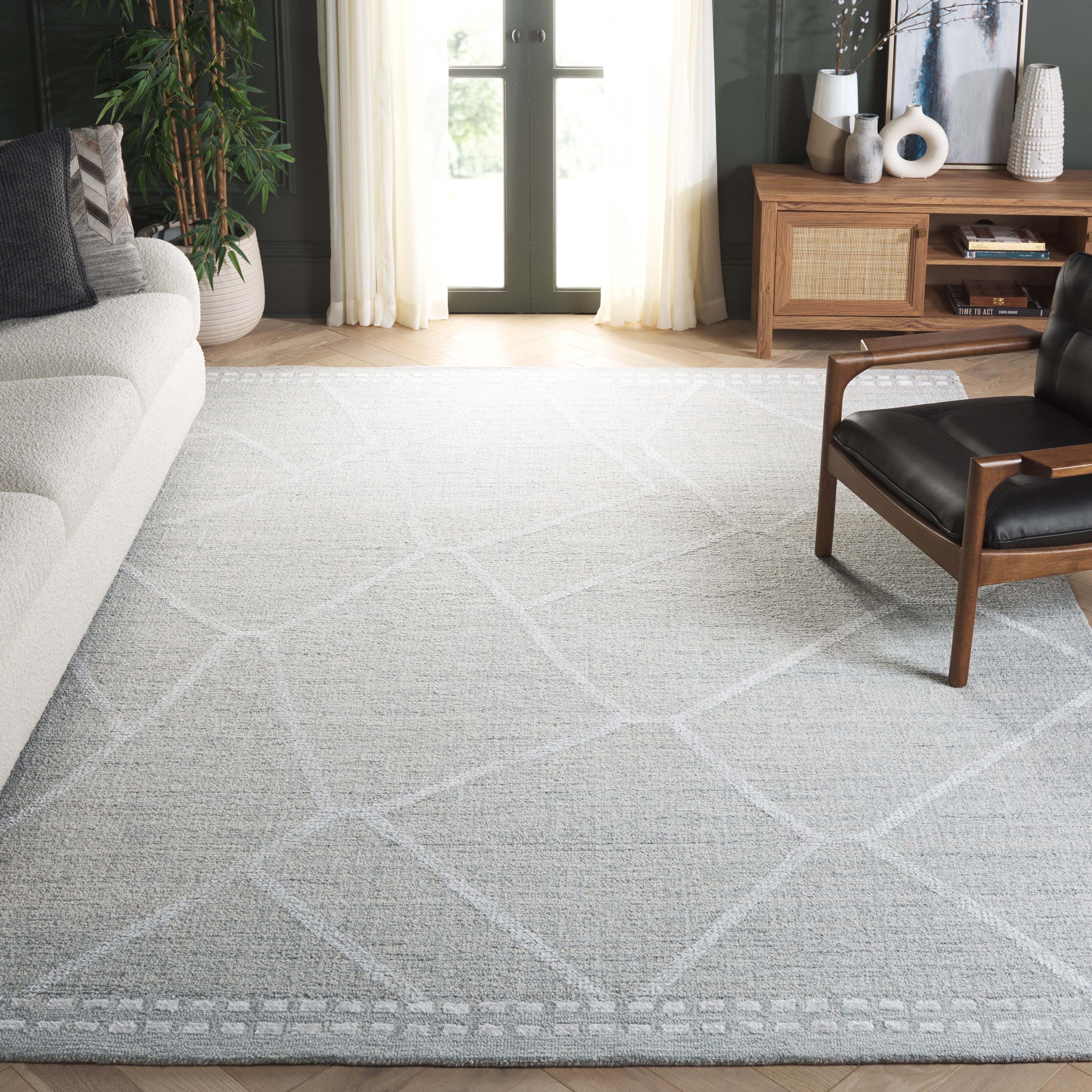 SAFAVIEH Abstract Naomh Solid Area Rug, Light Gray/Ivory, 8' x 10'