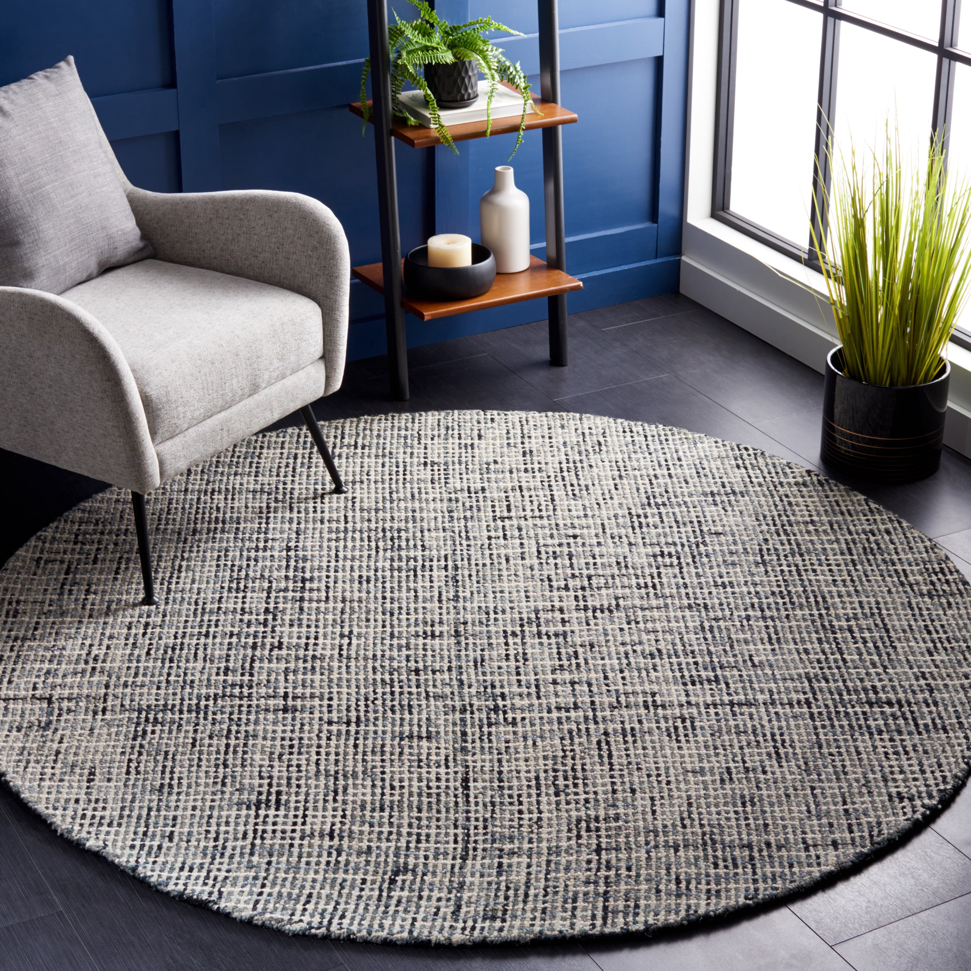 Safavieh Abstract Delia Distressed Wool Area Rug, Dark Gray/Ivory, 8' x 8' Round