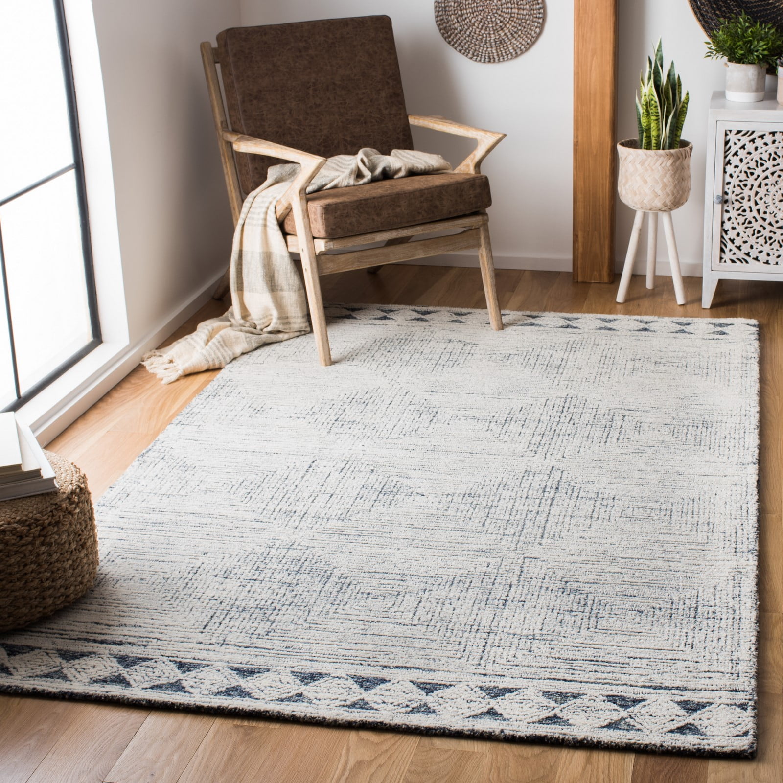 Ivory Abstract Hand-Tufted Wool 9' x 12' Area Rug