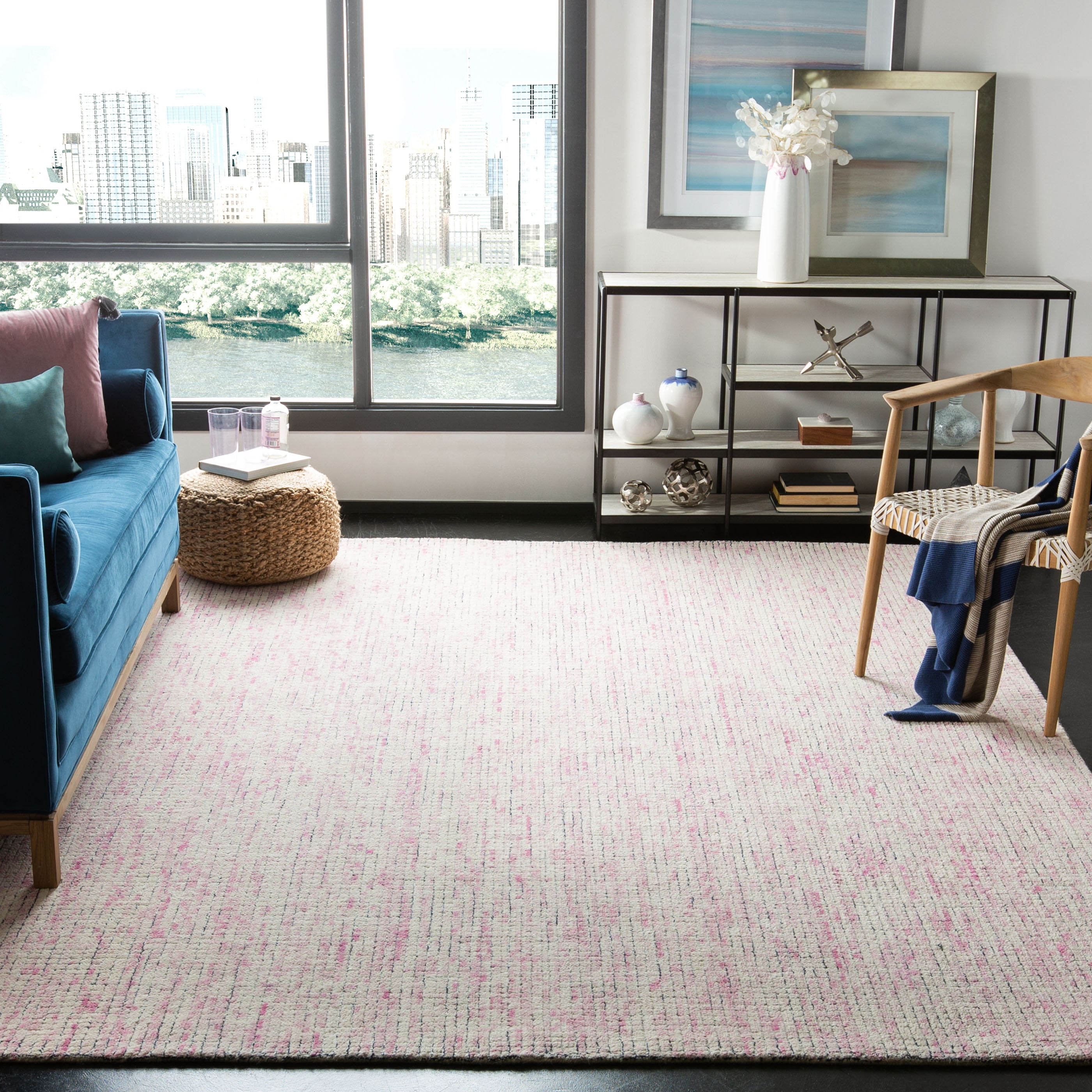 SAFAVIEH Abstract Devyn Geometric Wool Area Rug, Ivory/Pink, 8' x 10'
