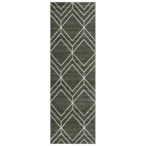 SAFAVIEH Adirondack Caitriona Geometric Squares Runner Rug, Dark Green/Ivory, 2'6" x 6'