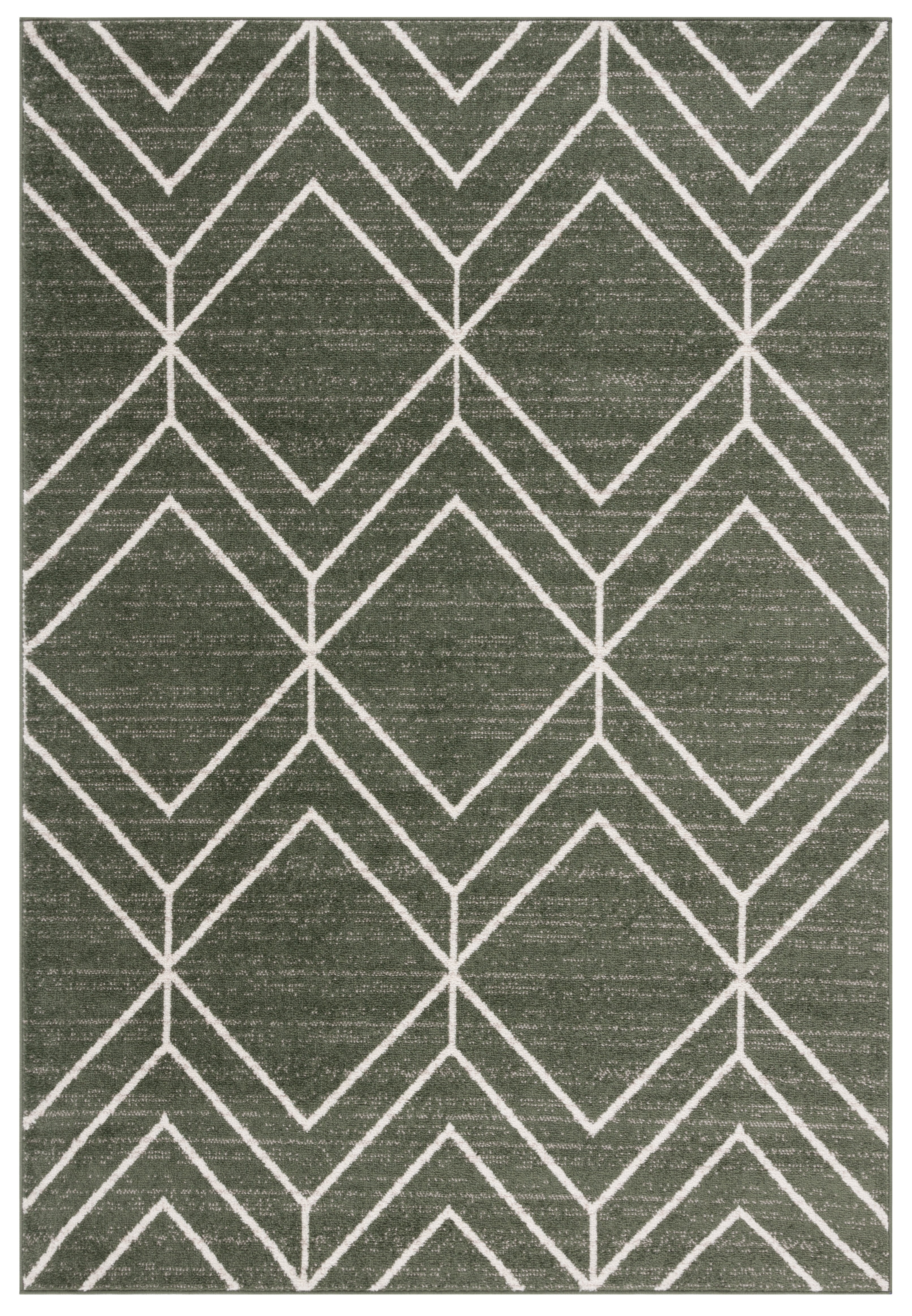 Ivory and Dark Green Geometric Synthetic Area Rug 5'1" x 7'6"