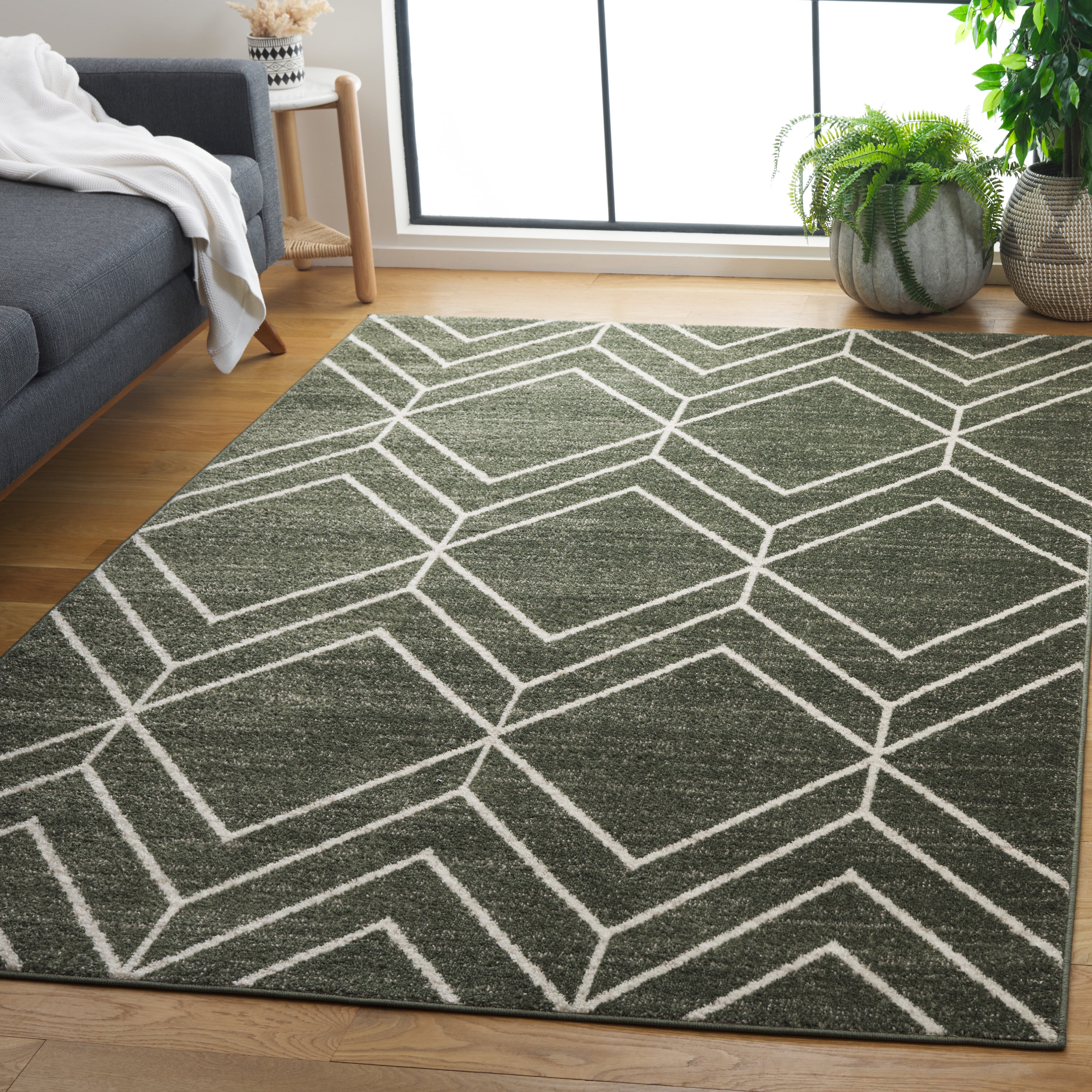 Safavieh Adirondack Caitriona Geometric Squares Area Rug, Dark Green/Ivory, 8' x 8' Square