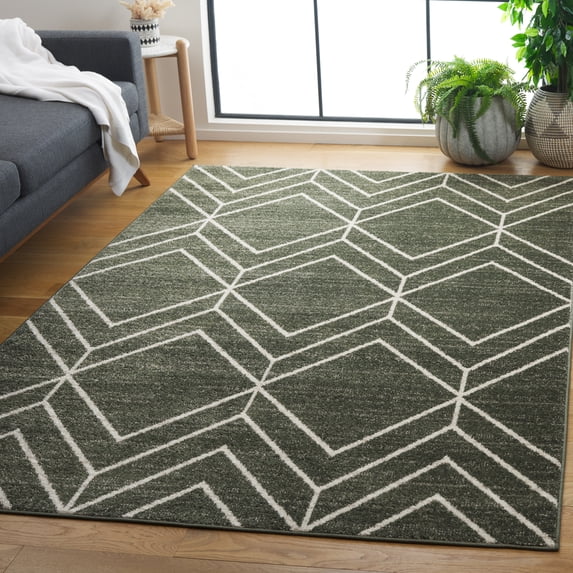 Safavieh Adirondack Caitriona Geometric Squares Area Rug, Dark Green/Ivory, 8' x 8' Square