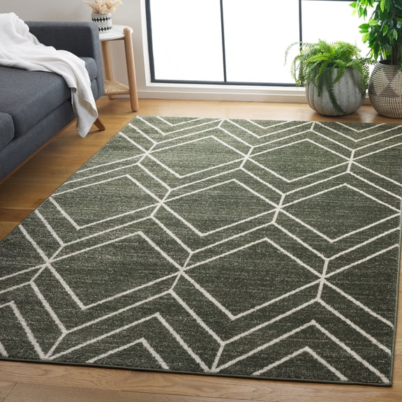 Safavieh Adirondack Caitriona Geometric Squares Area Rug, Dark Green/Ivory, 8' x 8' Square