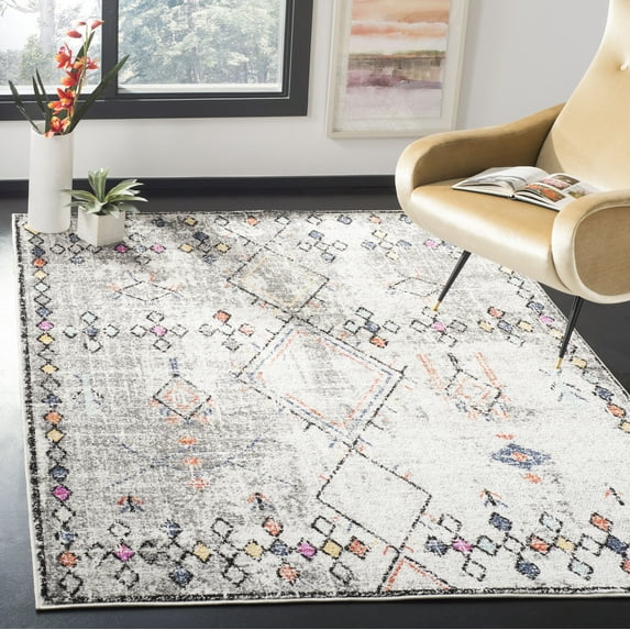 SAFAVIEH Adirondack Carver Geometric Area Rug, Light Gray/Fuchsia, 4' x 6'