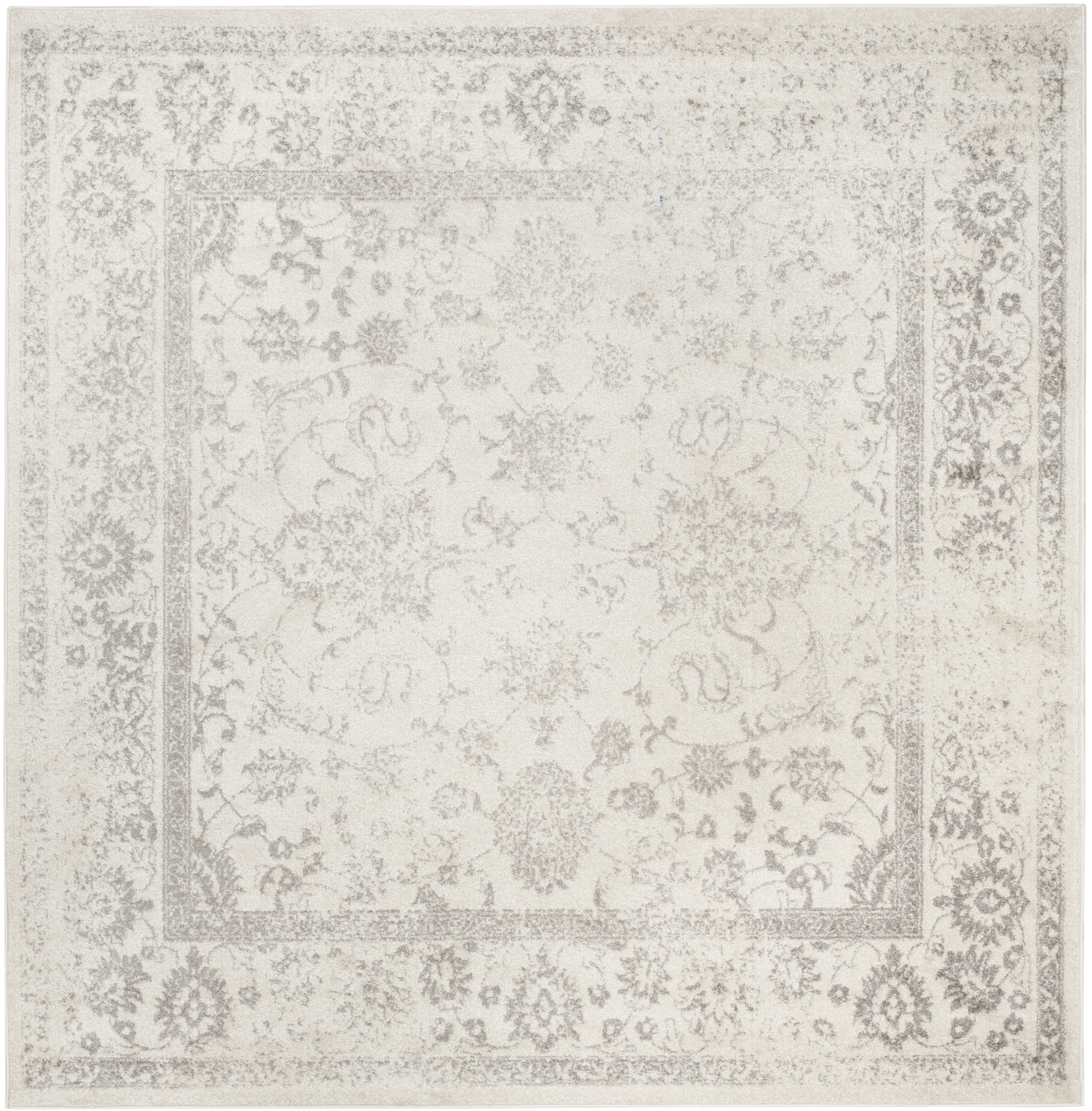 Chic Ivory & Silver 8' Square Synthetic Easy-Care Rug