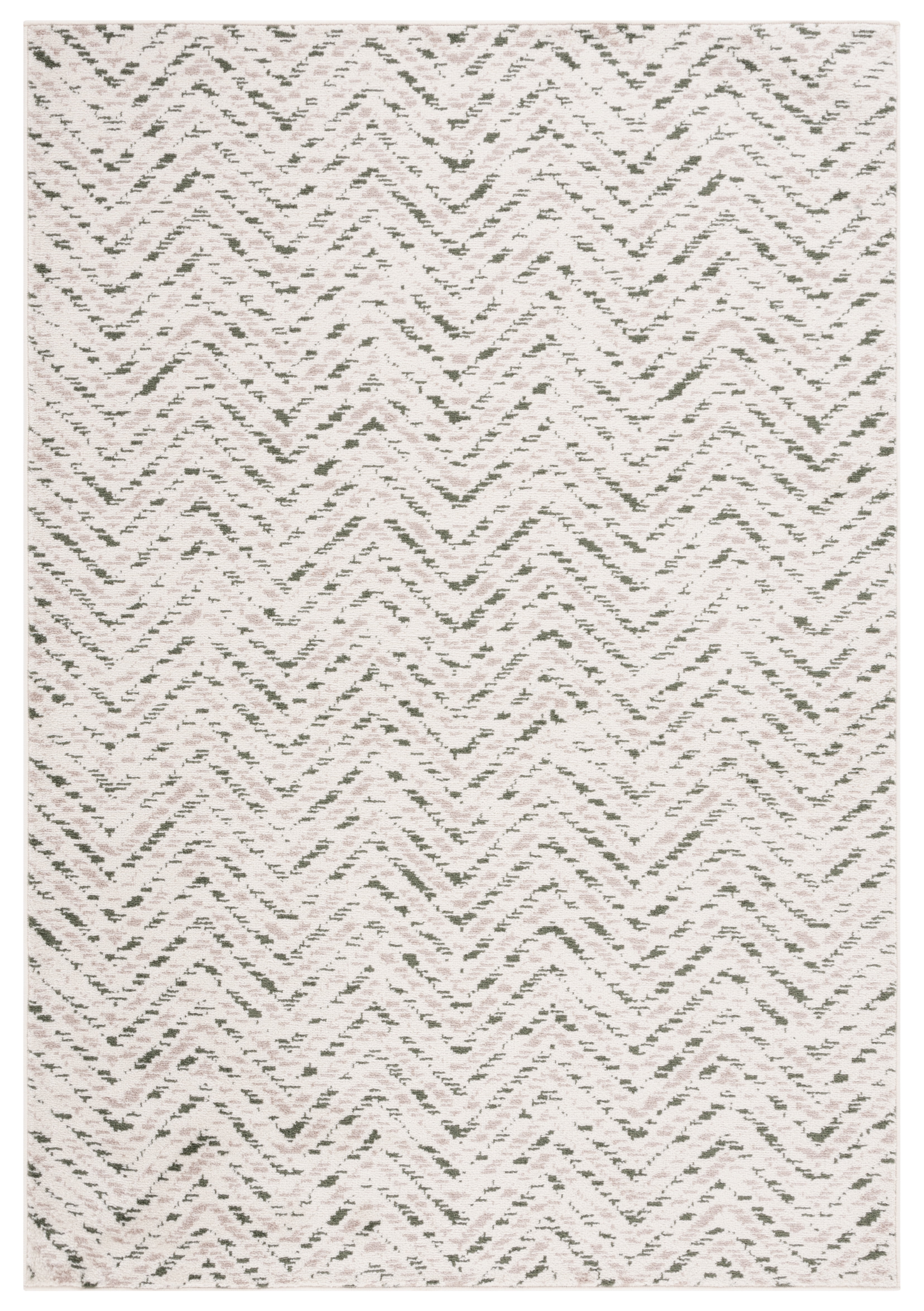 Ivory and Dark Green Chevron Rectangular Area Rug