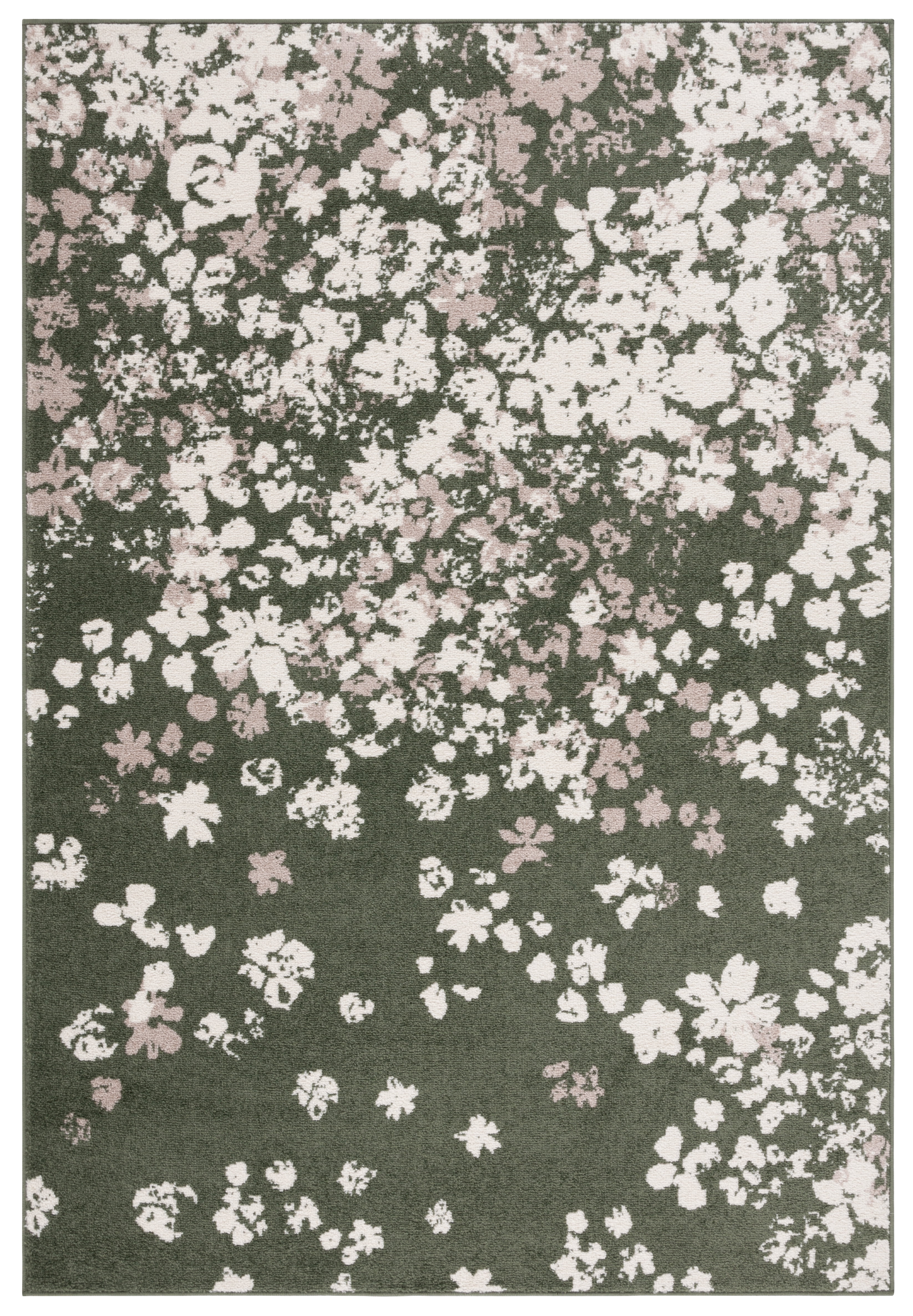 Adirondack Dark Green and Ivory Floral Synthetic Area Rug
