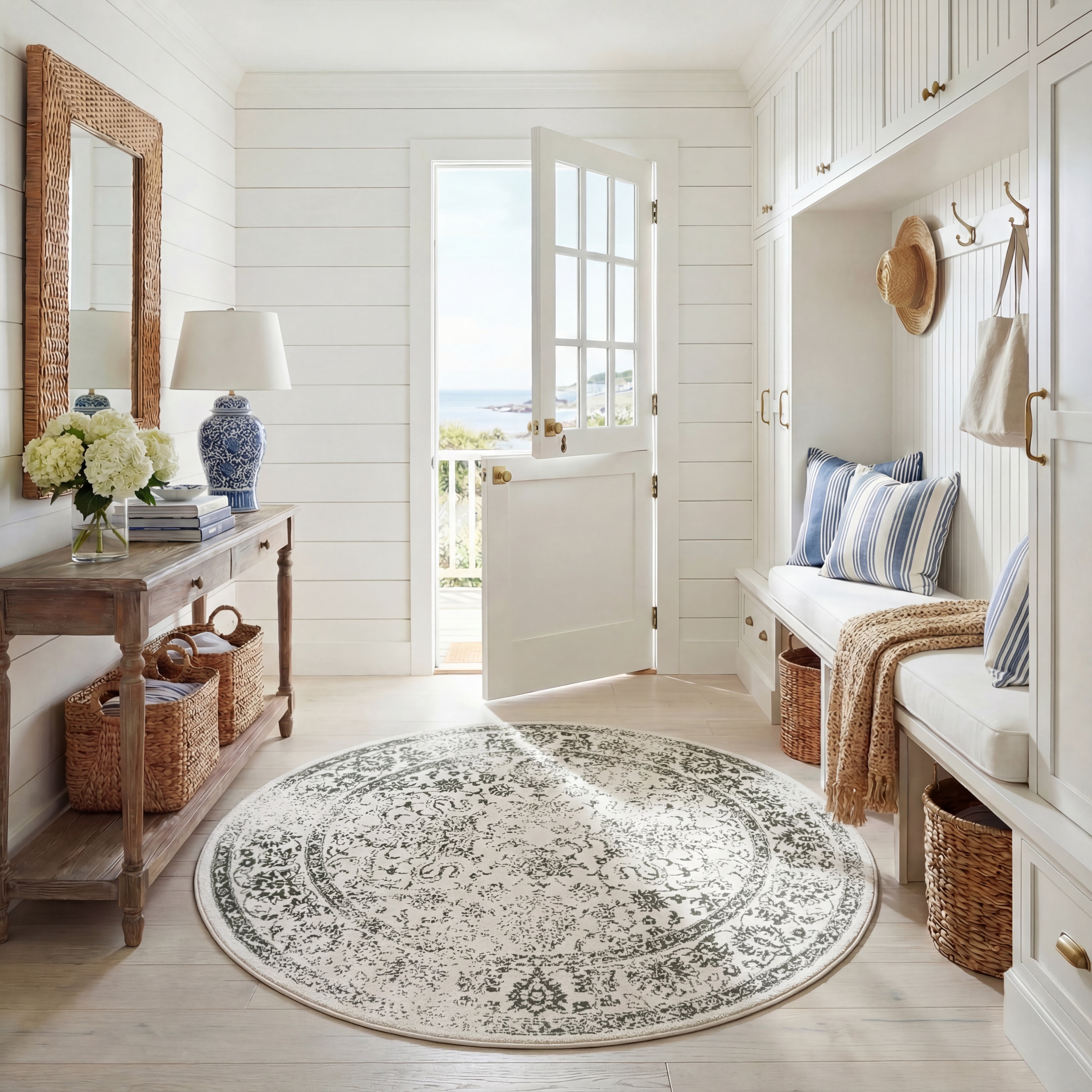 Safavieh Adirondack Wyatt Traditional Distressed Area Rug, Ivory/Dark Green, 4' x 4' Round