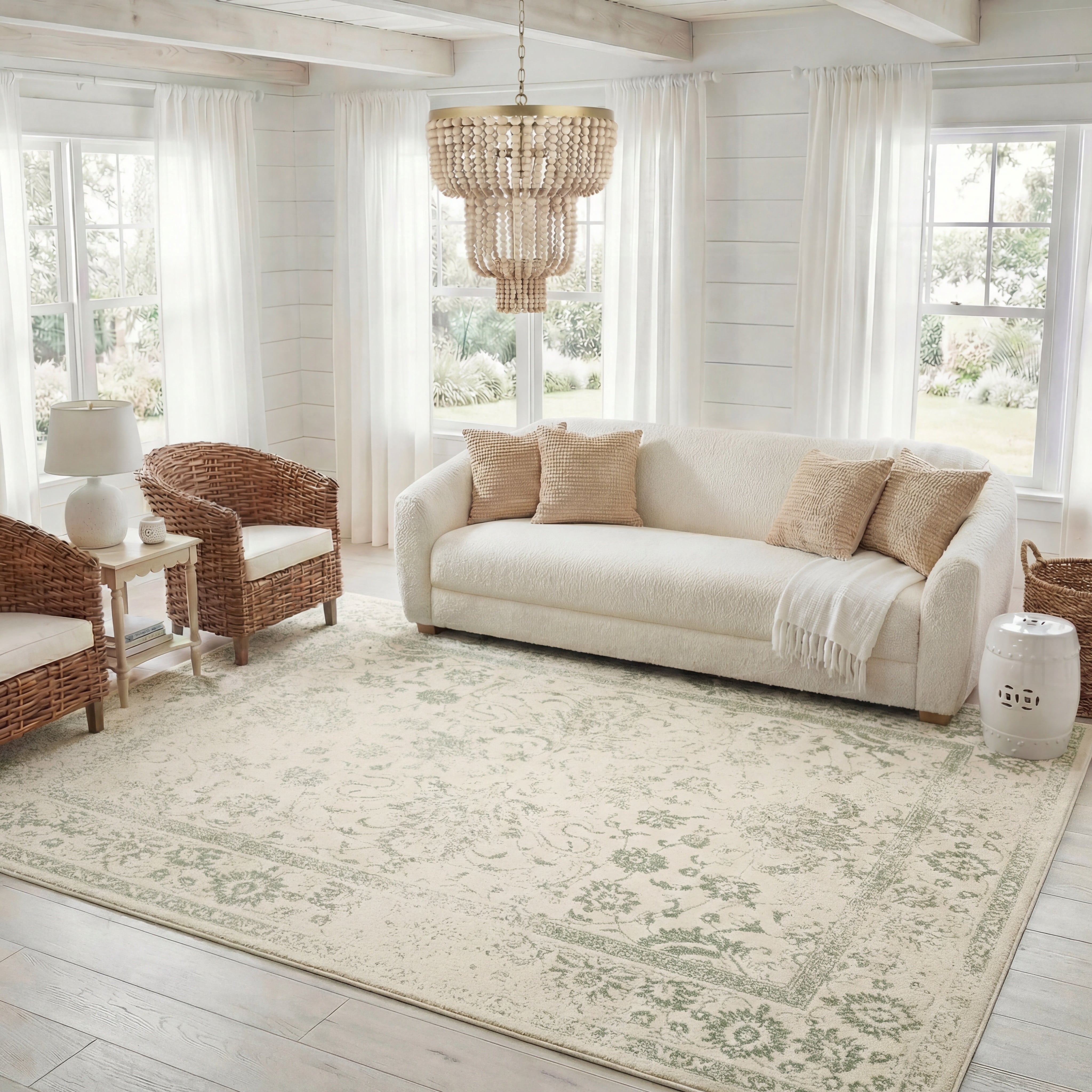 Safavieh Adirondack Wyatt Traditional Distressed Area Rug, Ivory/Sage, 6' x 8'