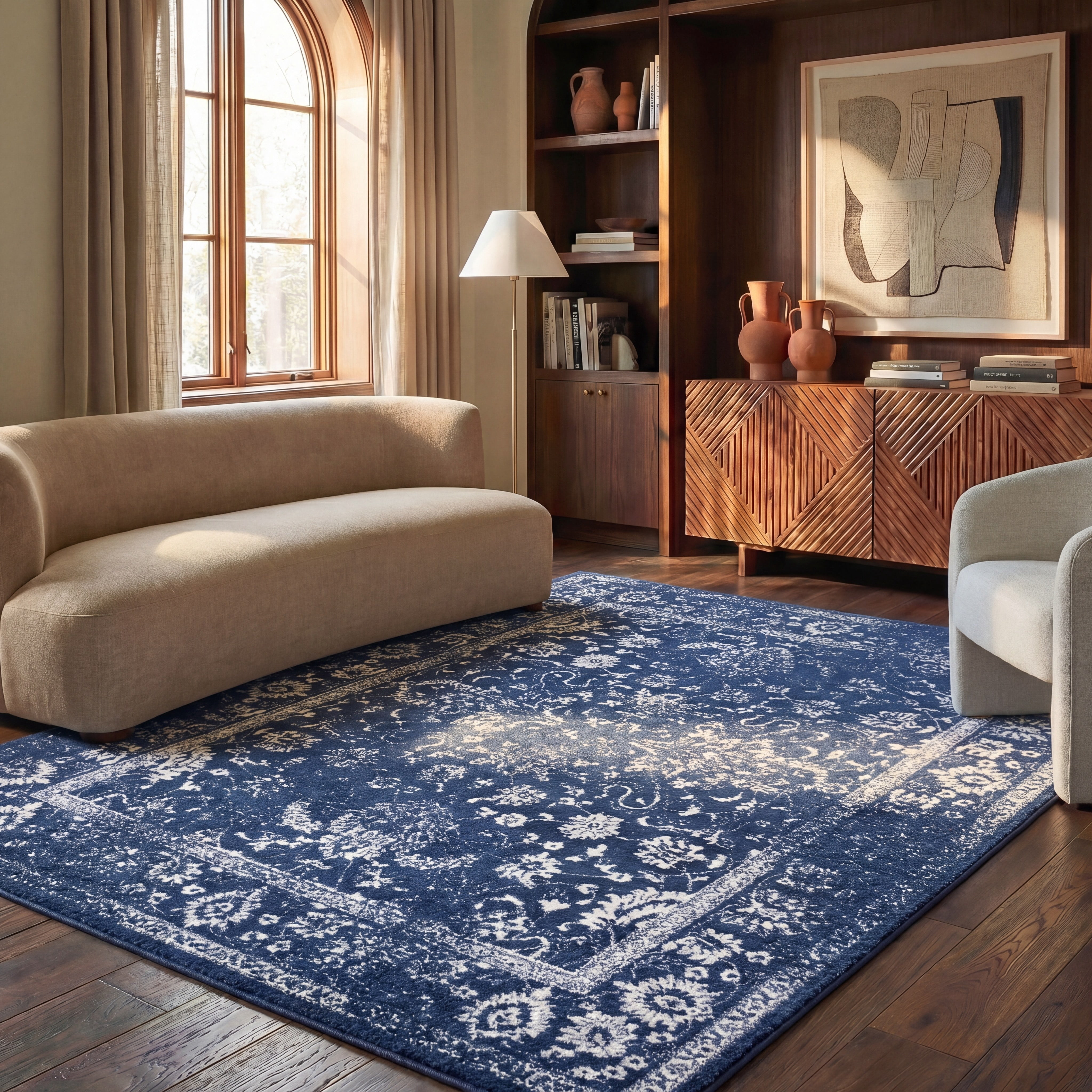 Safavieh Adirondack Wyatt Traditional Distressed Area Rug, Navy/Ivory, 6' x 8'