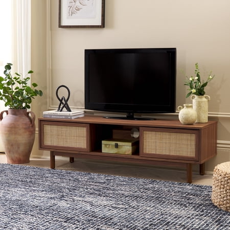 Safavieh Aino Mid-Century 2 Door Television Stand for TVs up to 61", Walnut/Natural